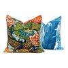 Schumacher Chang Mai Dragon Pillow in Aquamarine. Chinoiserie Accent Lumbar Linen Pillow, Aqua Blue Dragon Cushion Cover, Animal Print Decor