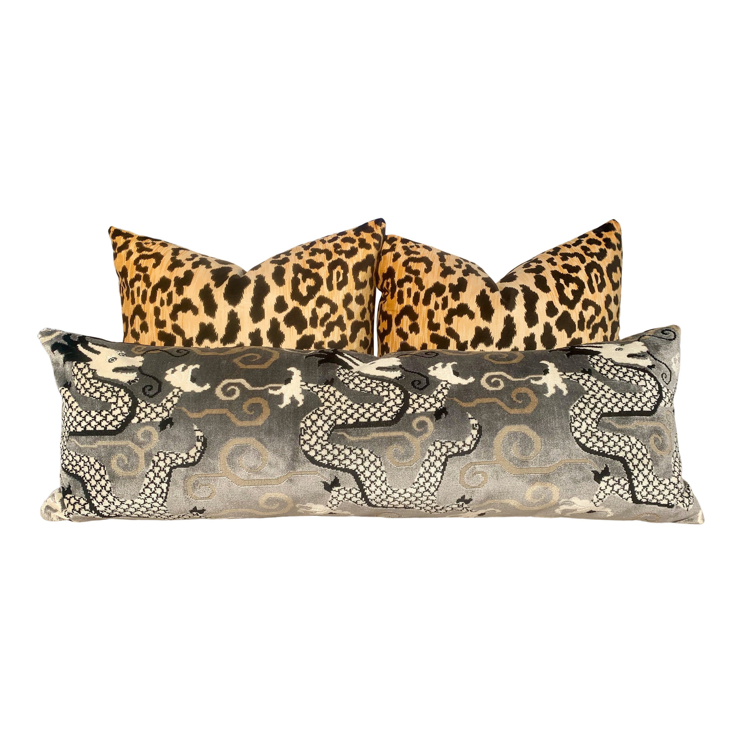Leopard Velvet Pillow in Gold and Black. Accent Lumbar Animal Skin Pillow Designer Velvet Long Lumbar Pillow Decorative Toss Throw Pillow