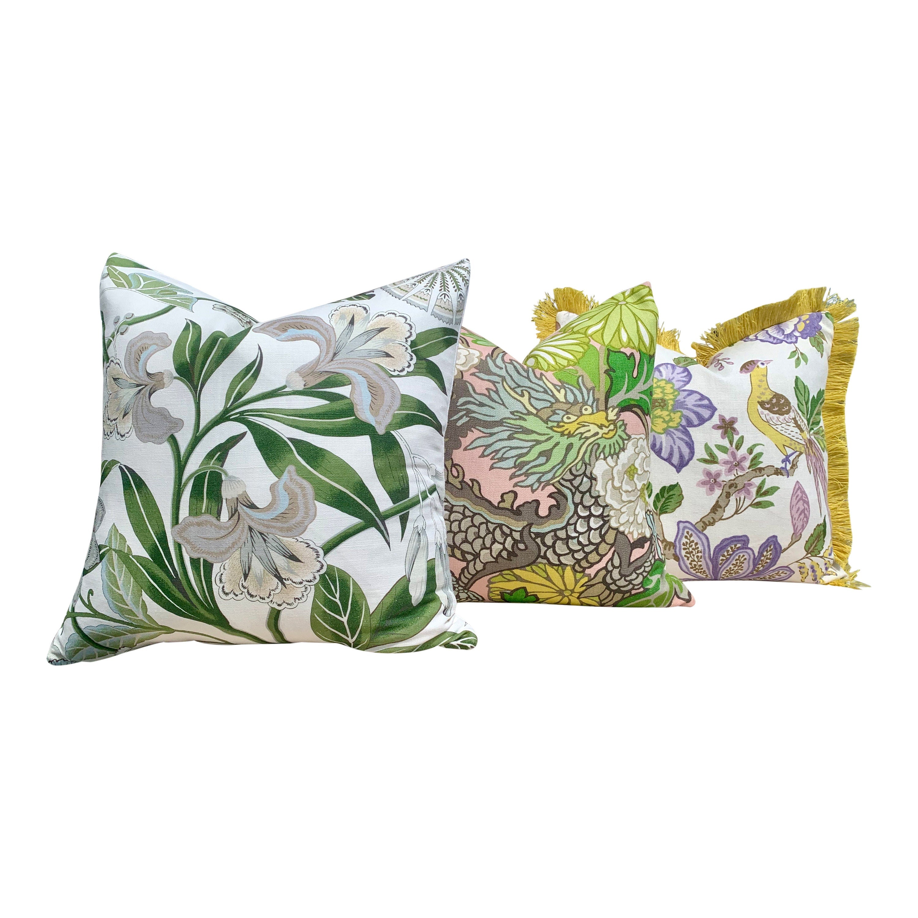 Thibaut Cleo Floral Pillow in Green and White. Decorative Lumbar Pillow in Green. Accent Throw Pillow.
