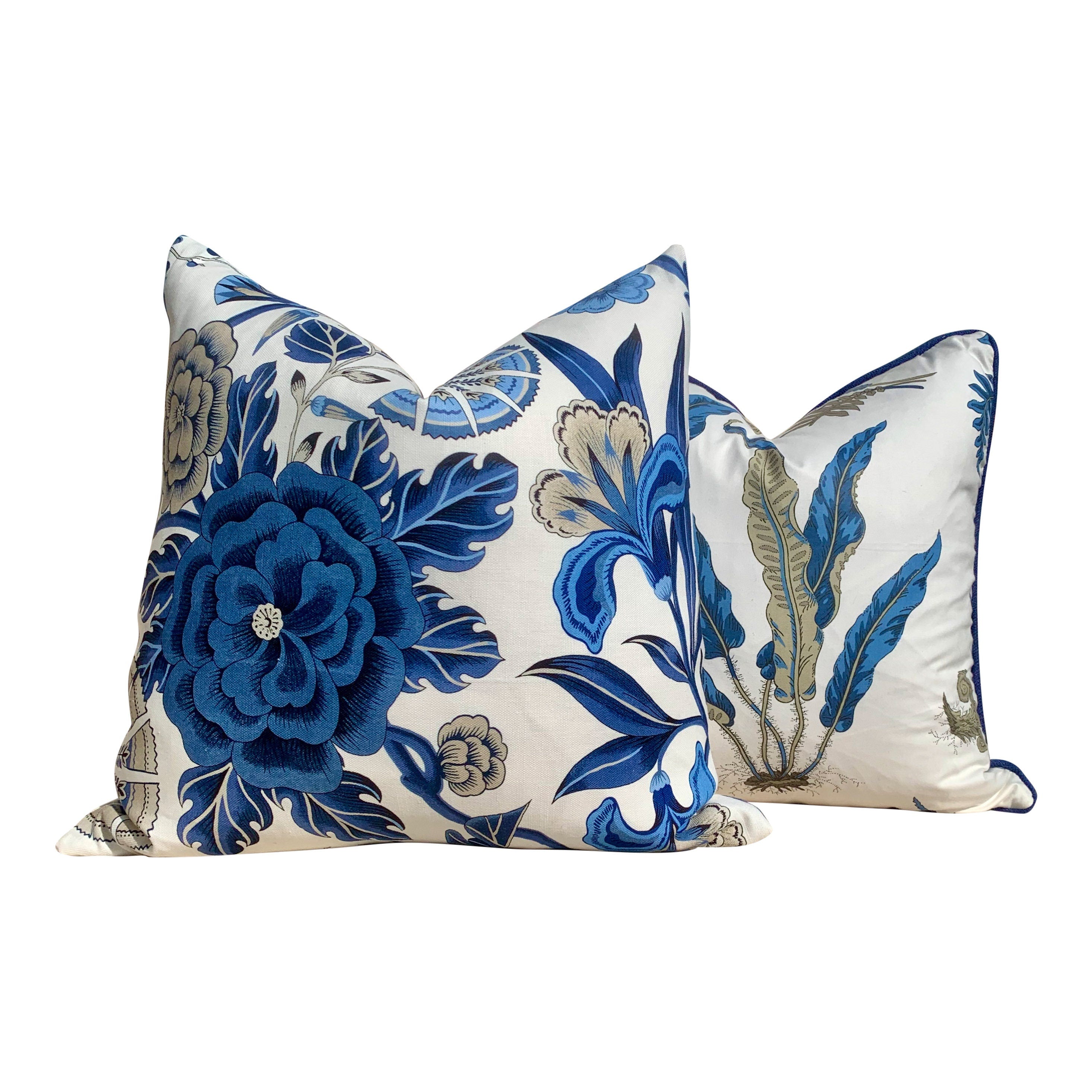 Thibaut Cleo Floral Pillow, Blue, White. Decorative Lumbar Pillow. Accent Pillow. Designer pillows, decorative pillow, high end pillow