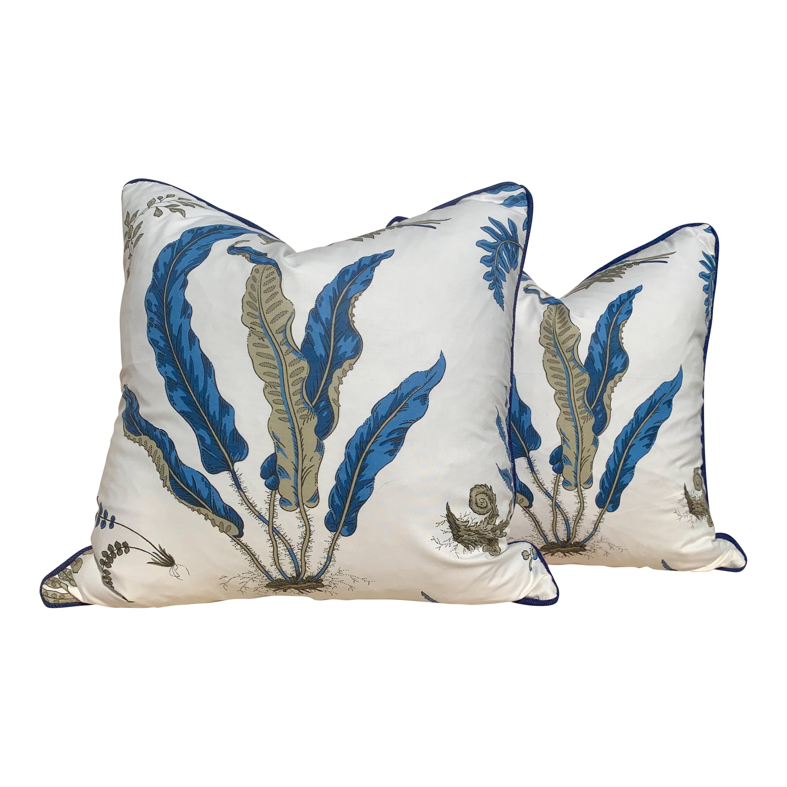 Lee Jofa Fern Blue Pillow Cover. Botanical Lumbar Pillow,  Designer Pillow,  Euro Sham 26x26 , Pillow Cover 18x18 20x20 22x22 24x24