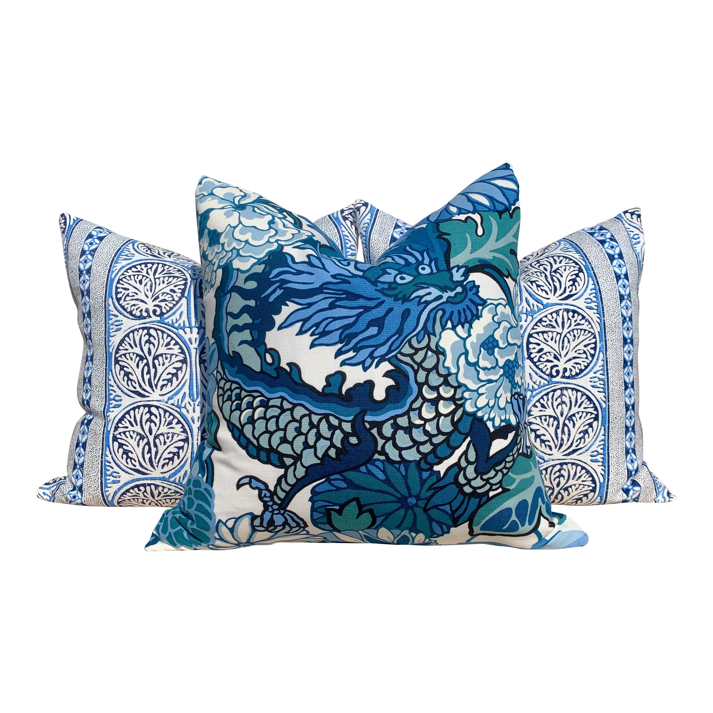 Thibaut Fair Isle Pillow in Blue and white.  Decorative Lumbar Striped  Pillow Blue Lumbar pillow designer pillow cover accent pillow