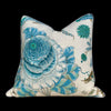 Schumacher Indian Arbre Pillow in Turquoise. Accent Floral Lumbar Pillow in Aqua and Emerald, Extra Long Lumbar Pillow in Teal, Euro Sham