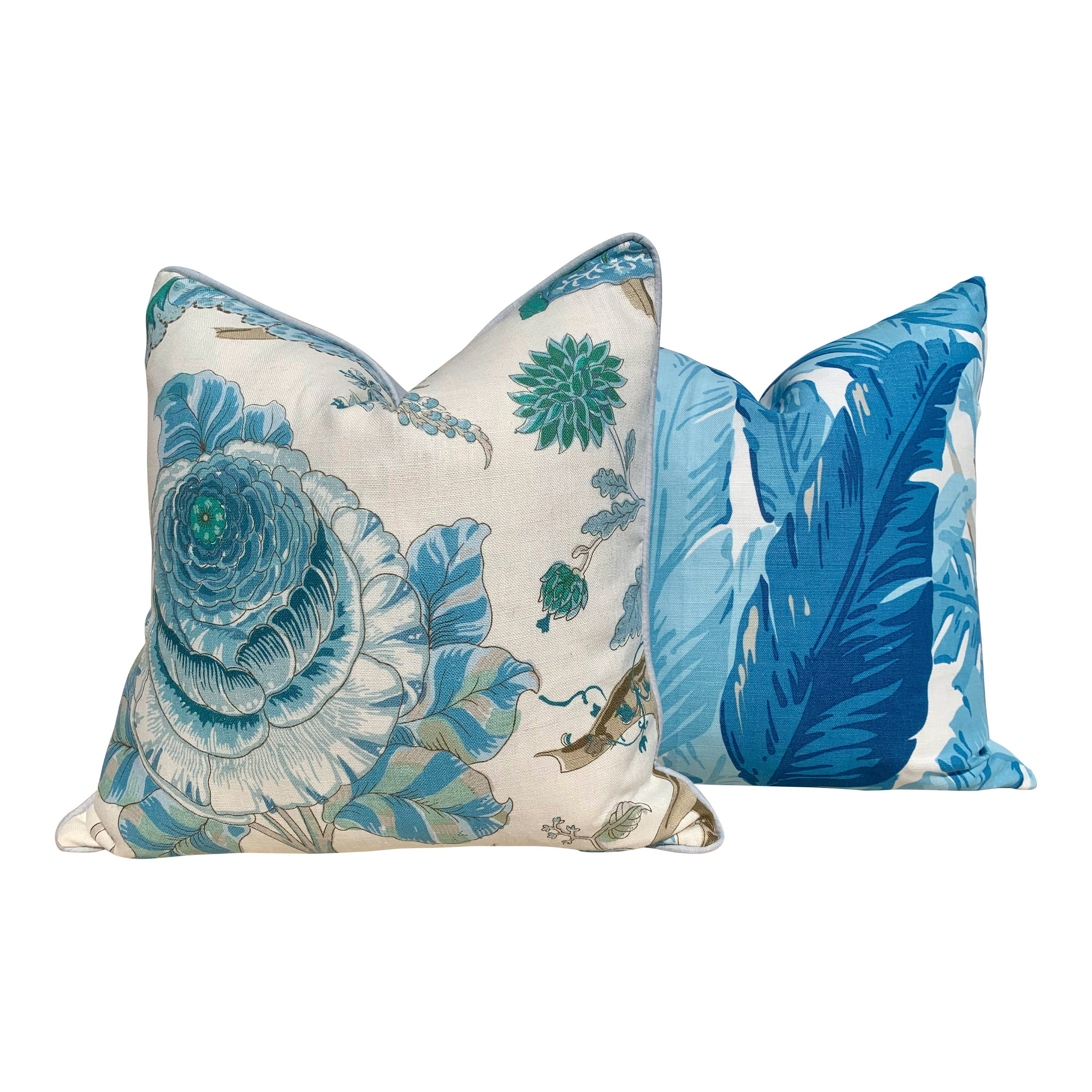 Thibaut Travelers Palm Pillow In Spa Blue. Aqua Blue Palm Leaf Pillow Case , Tropical Accent Pillow, Botanical Accent Toss Pillow