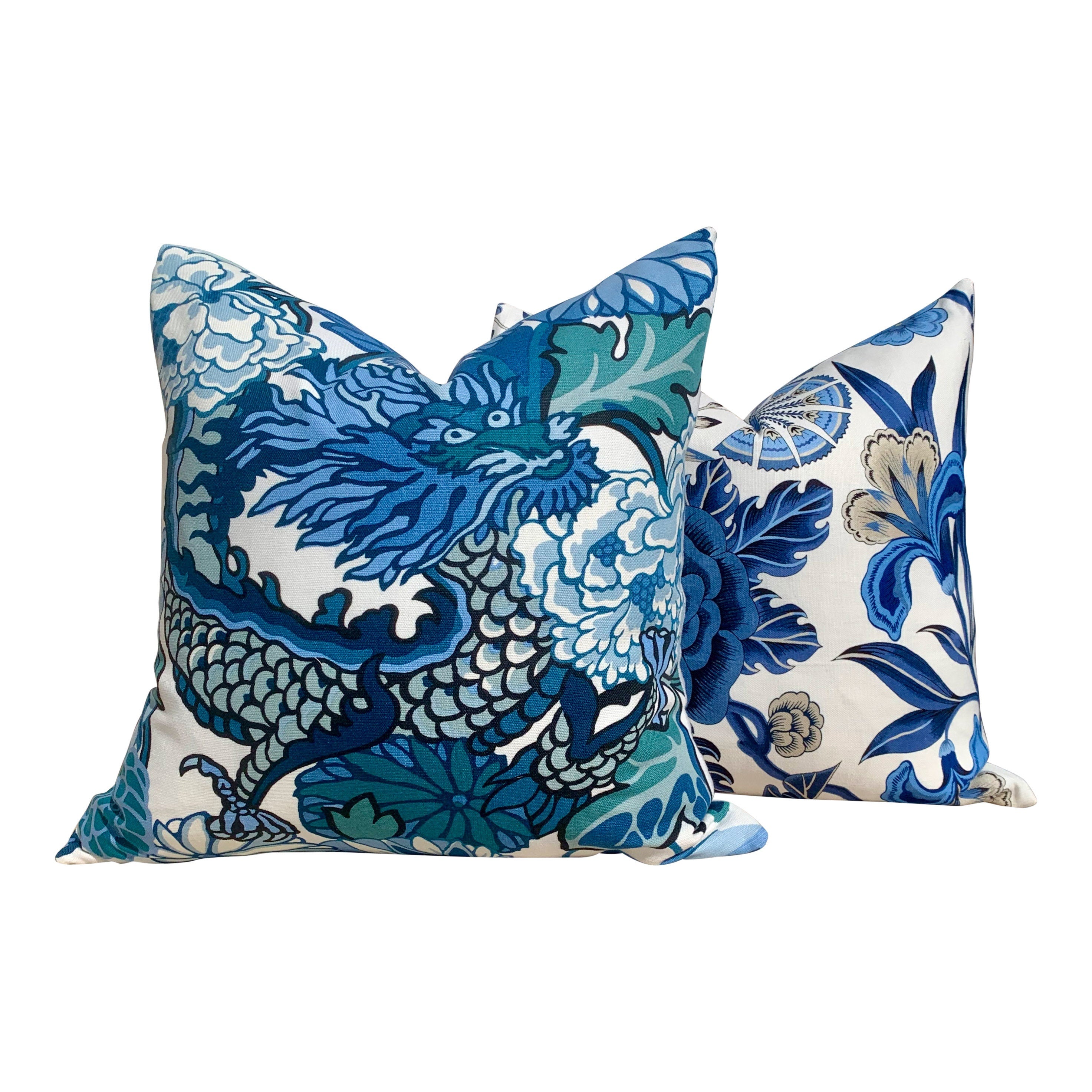 Thibaut Cleo Floral Pillow, Blue, White. Decorative Lumbar Pillow. Accent Pillow. Designer pillows, decorative pillow, high end pillow