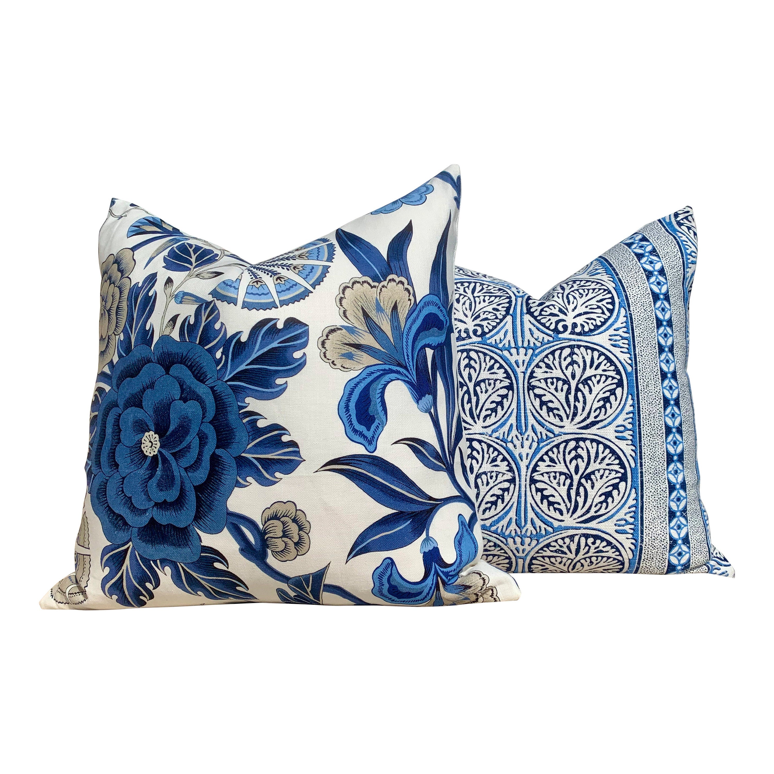 Thibaut Cleo Floral Pillow, Blue, White. Decorative Lumbar Pillow. Accent Pillow. Designer pillows, decorative pillow, high end pillow