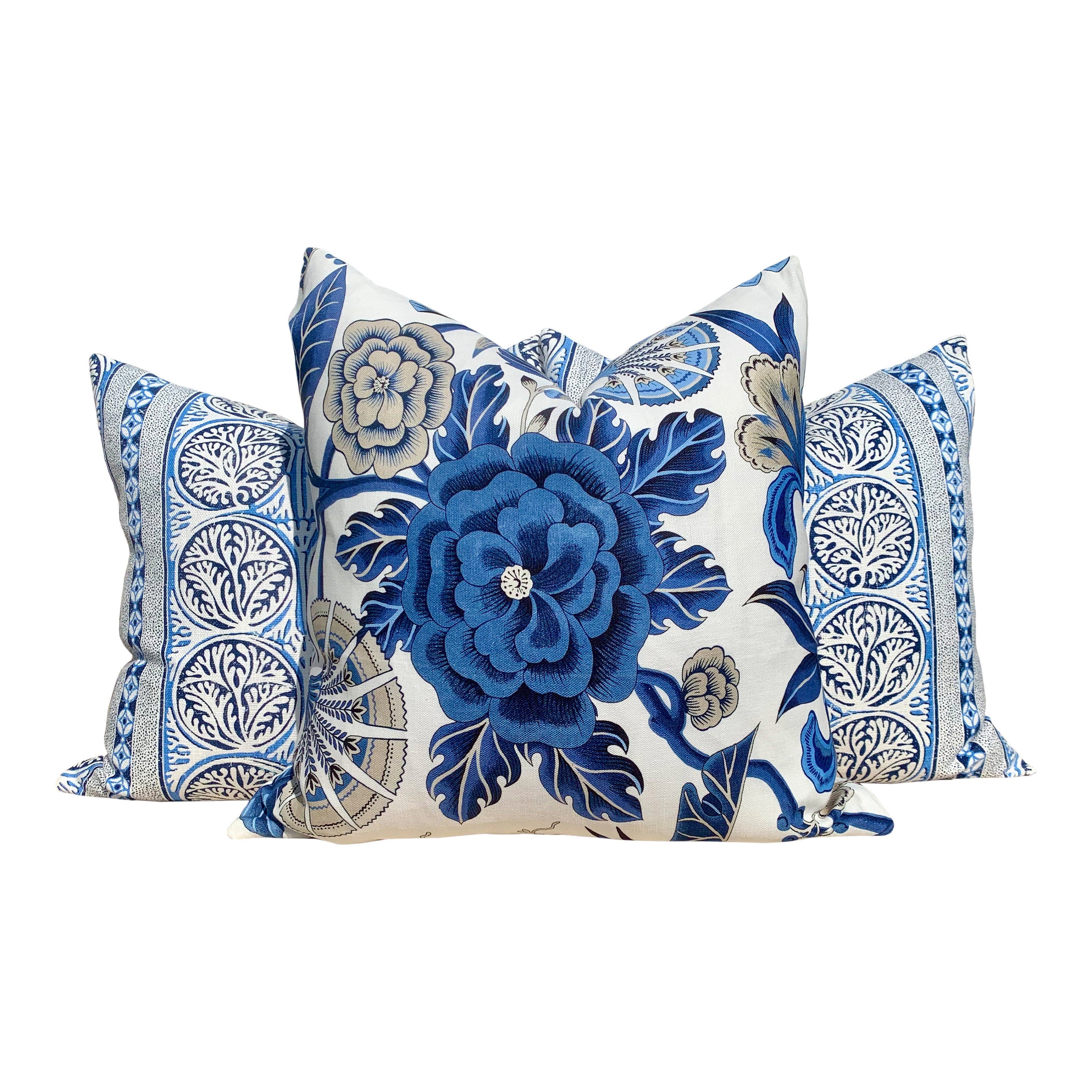 Thibaut Cleo Floral Pillow, Blue, White. Decorative Lumbar Pillow. Accent Pillow. Designer pillows, decorative pillow, high end pillow