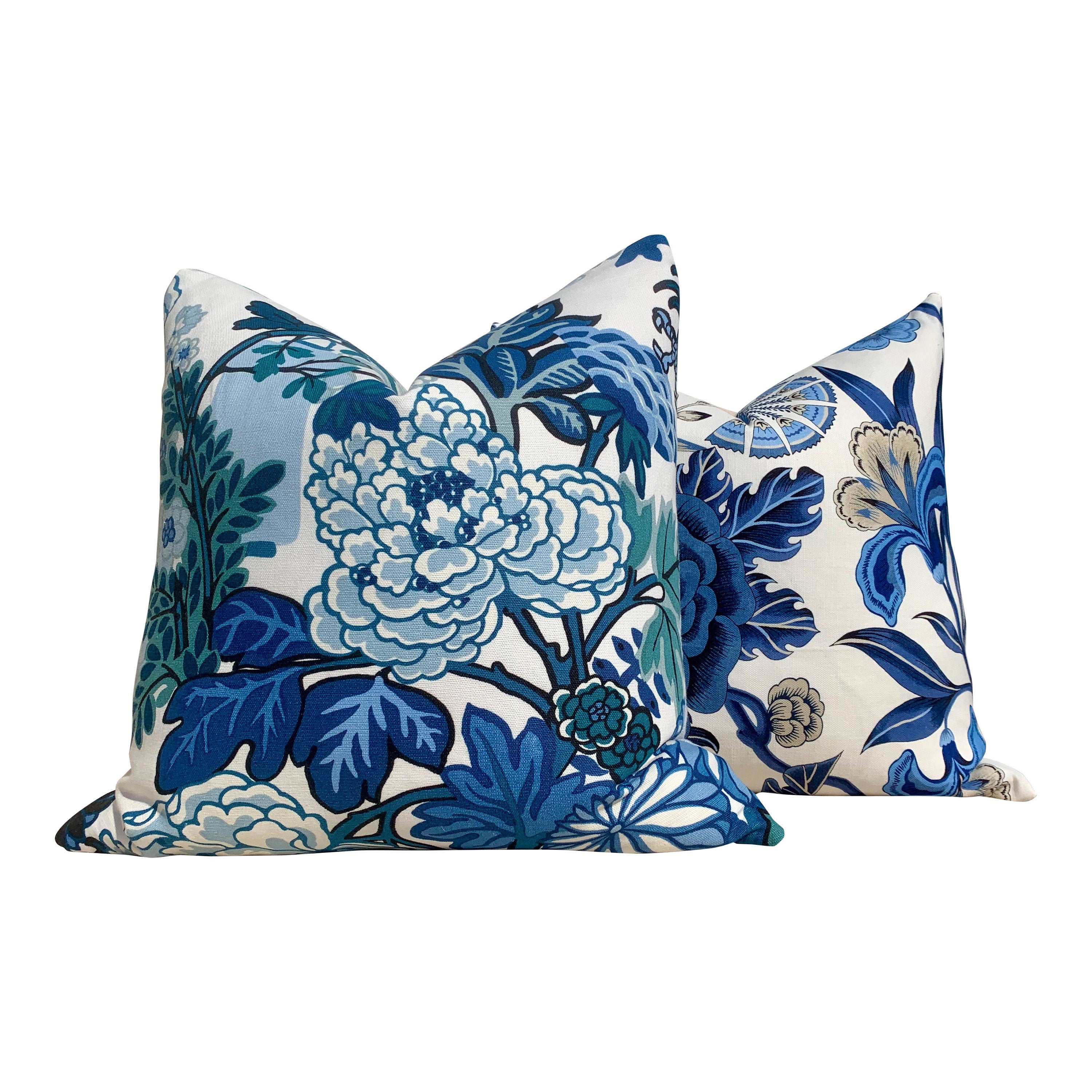 Thibaut Cleo Floral Pillow, Blue, White. Decorative Lumbar Pillow. Accent Pillow. Designer pillows, decorative pillow, high end pillow