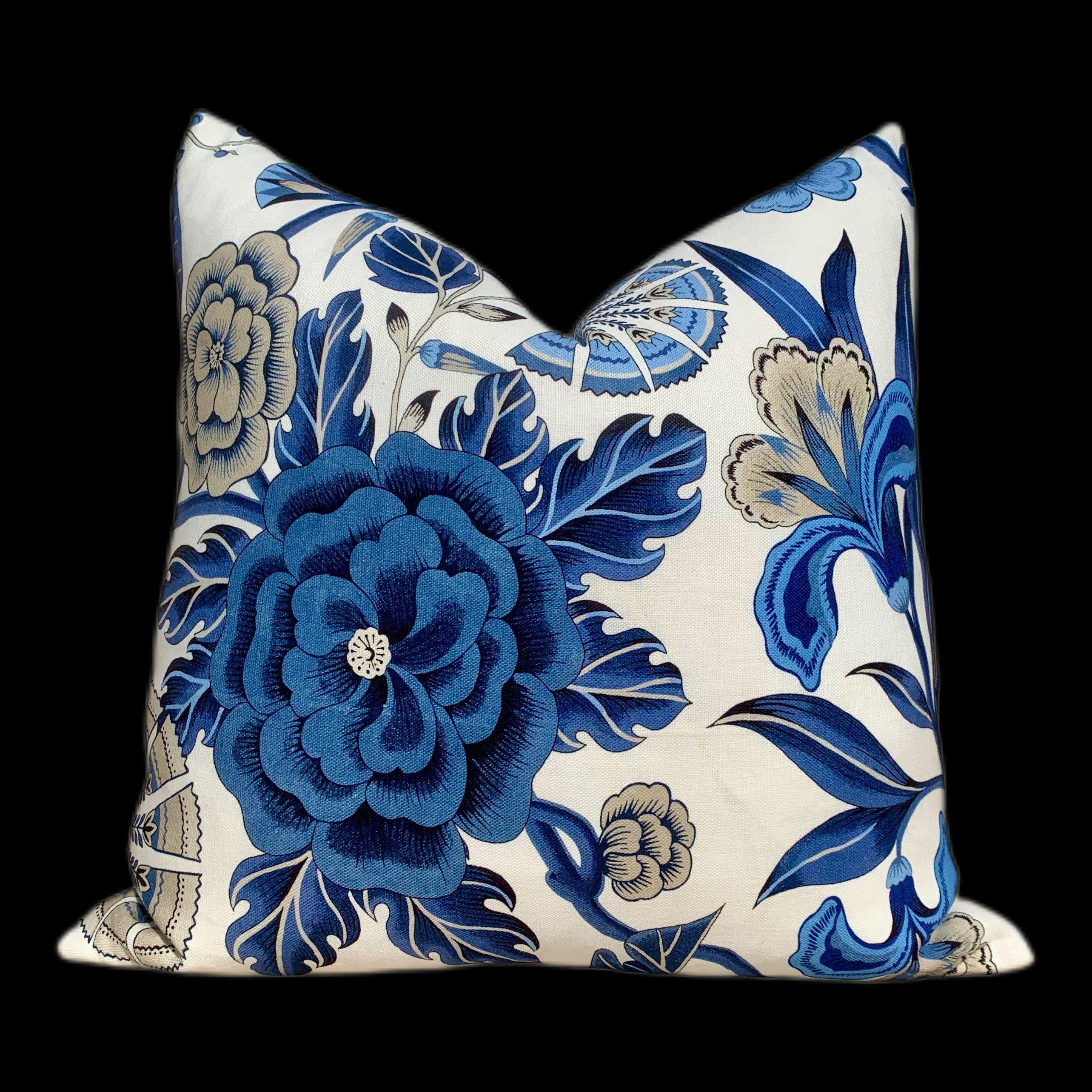 Thibaut Cleo Floral Pillow, Blue, White. Decorative Lumbar Pillow. Accent Pillow. Designer pillows, decorative pillow, high end pillow