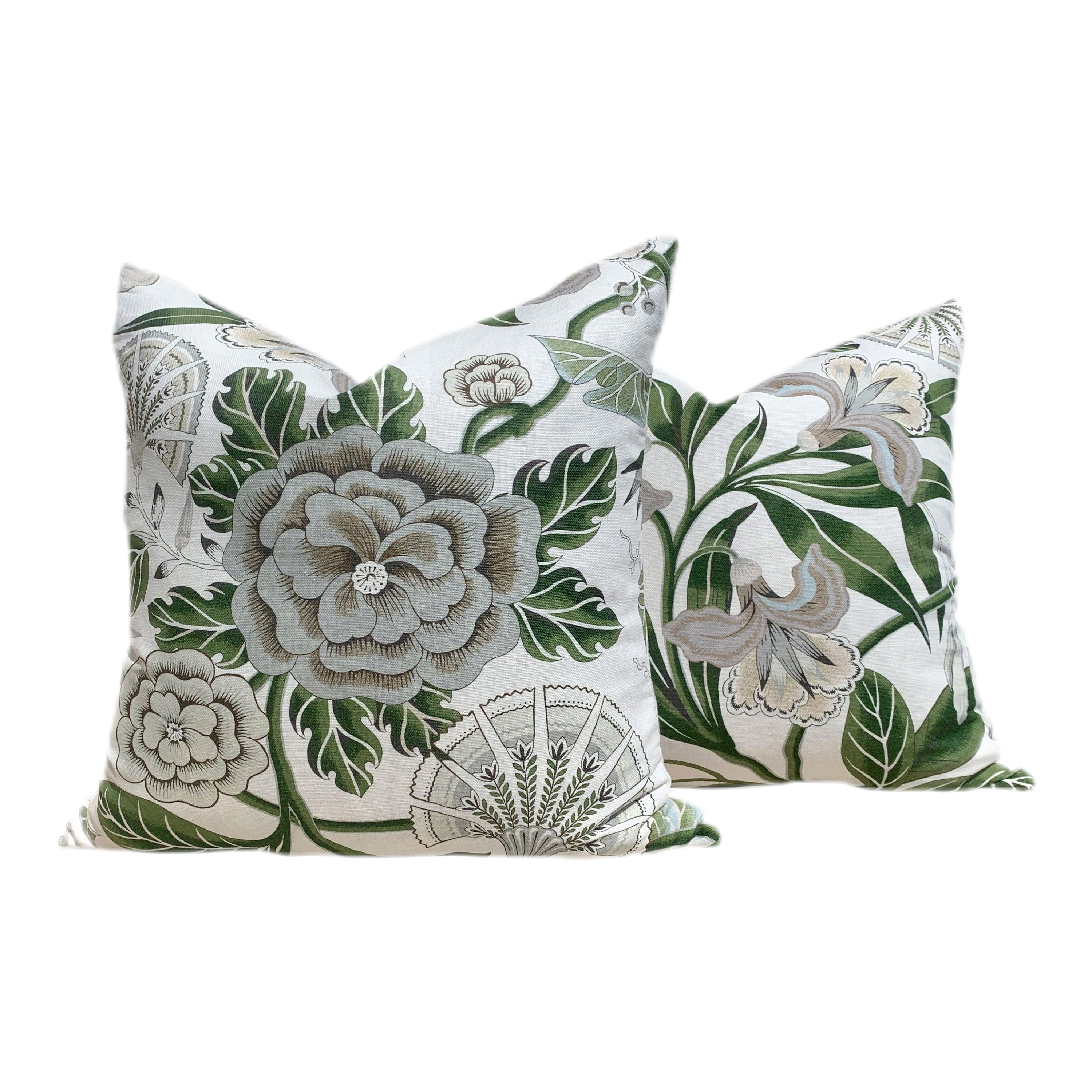 Thibaut Cleo Floral Pillow in Green, White,Taupe and Beige.
