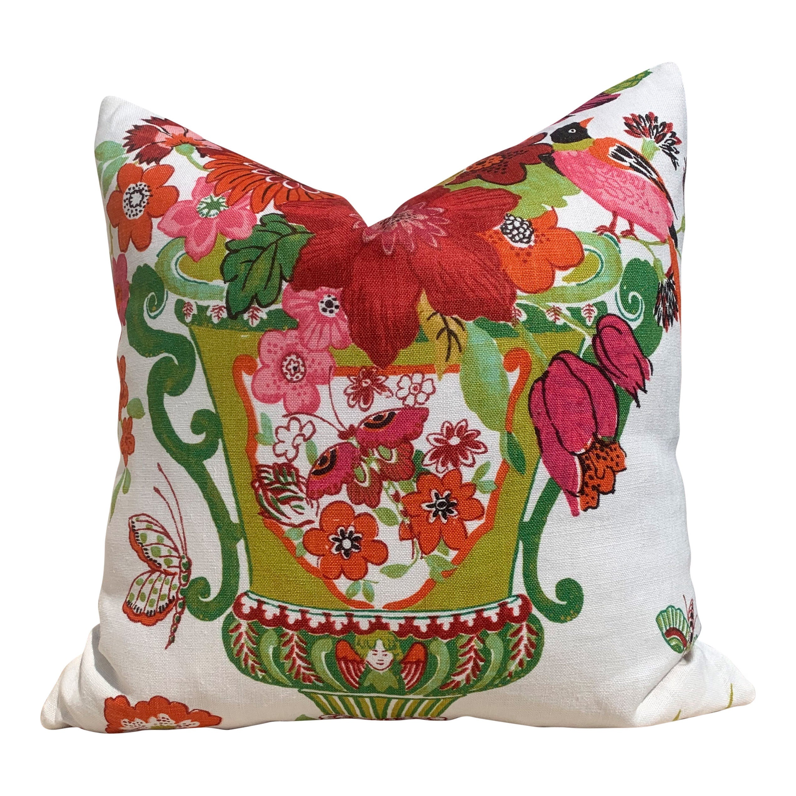 Lansdale Bouquet Pillow Red, Green and Pink. Lumbar Decorative Pillow, Designer pillows, accent cushion cover, high end pillow cover
