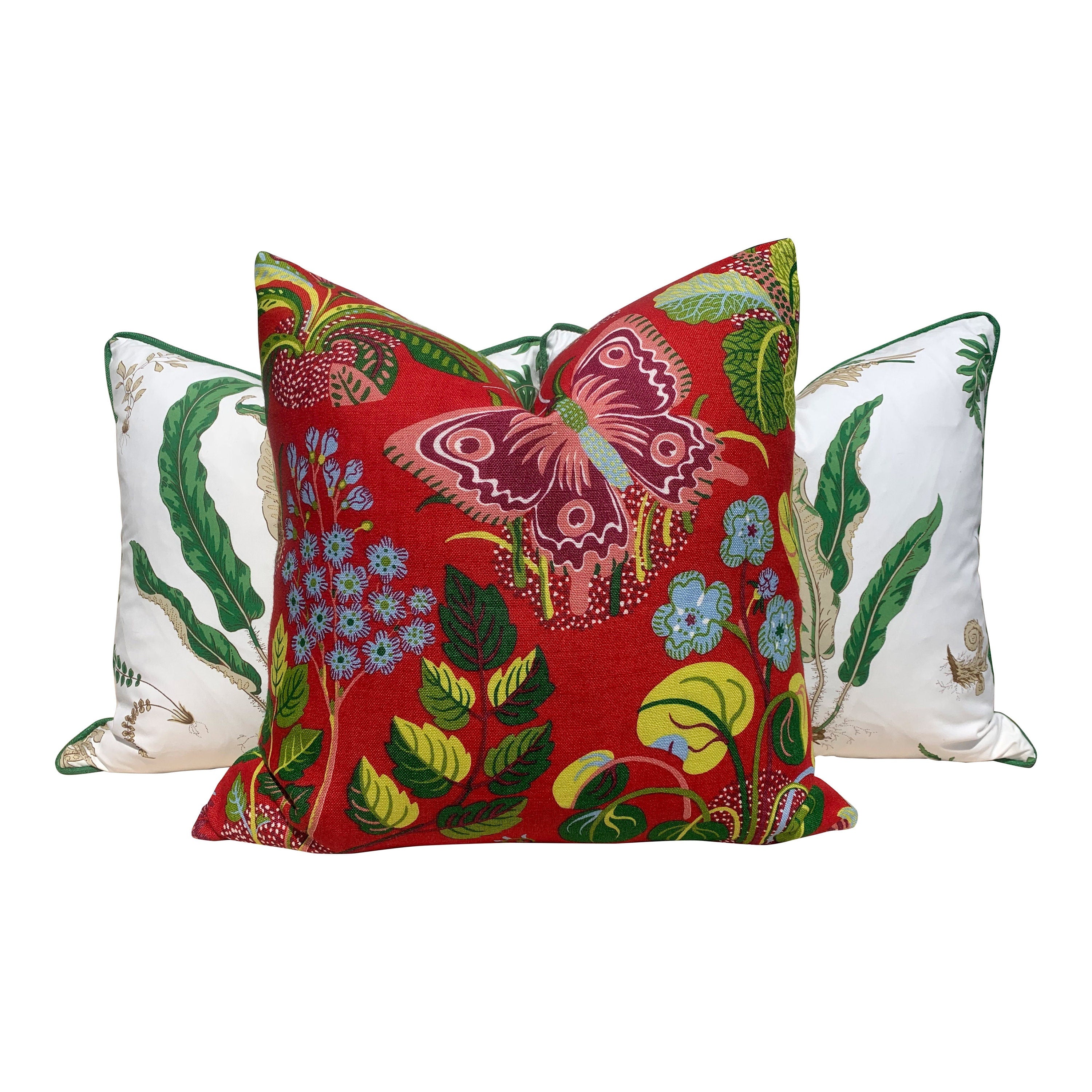 Schumacher Magical Garden Pillow in Red. Accent Lumbar Pillow in Lacquer