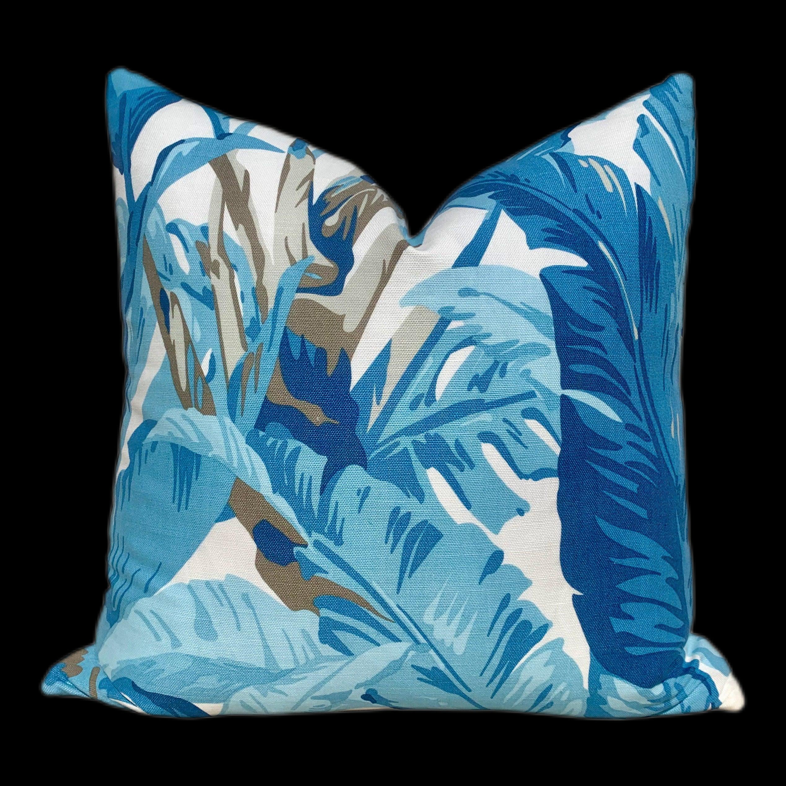 Thibaut Travelers Palm Pillow In Spa Blue. Aqua Blue Palm Leaf Pillow Case , Tropical Accent Pillow, Botanical Accent Toss Pillow