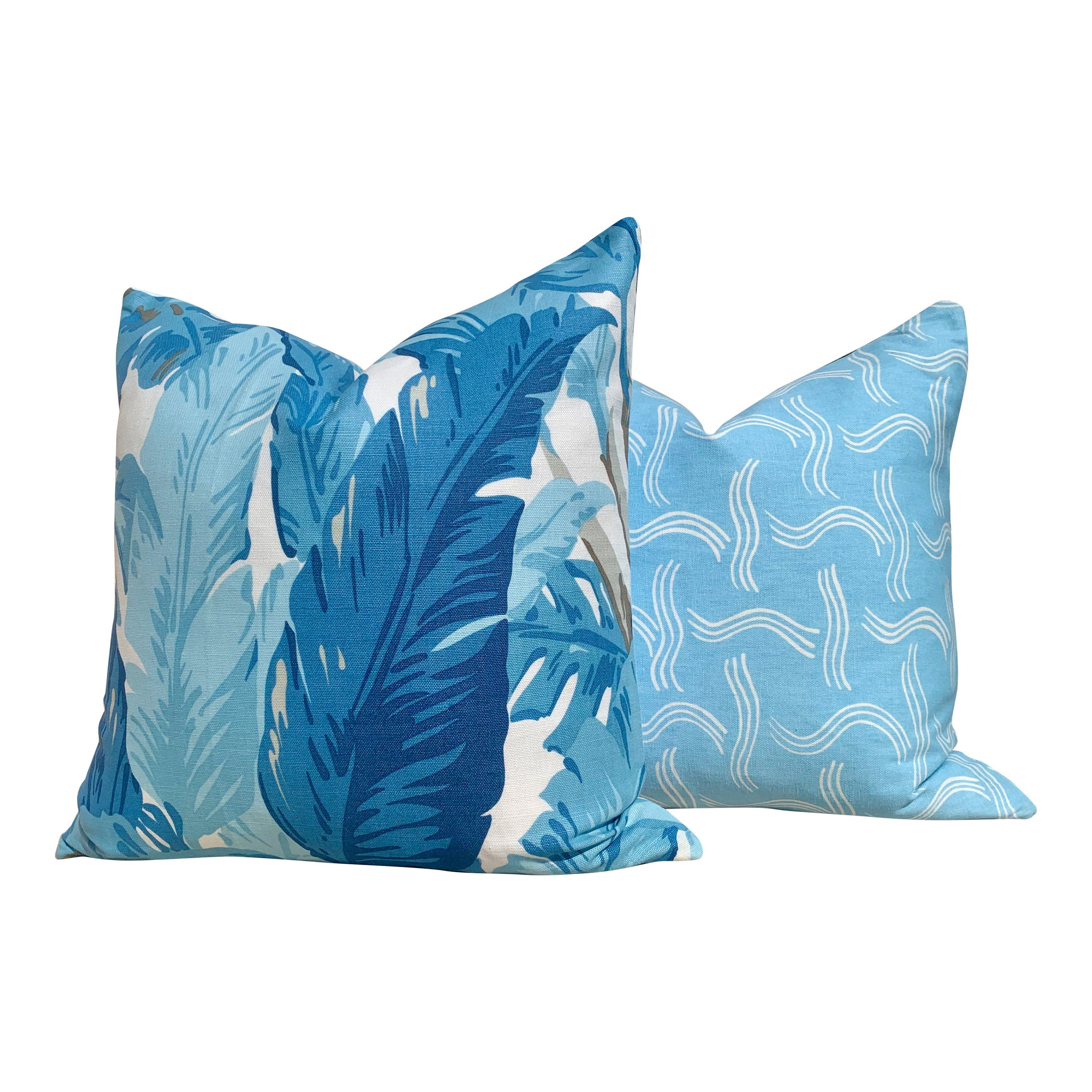 Thibaut Travelers Palm Pillow In Spa Blue. Aqua Blue Palm Leaf Pillow Case , Tropical Accent Pillow, Botanical Accent Toss Pillow