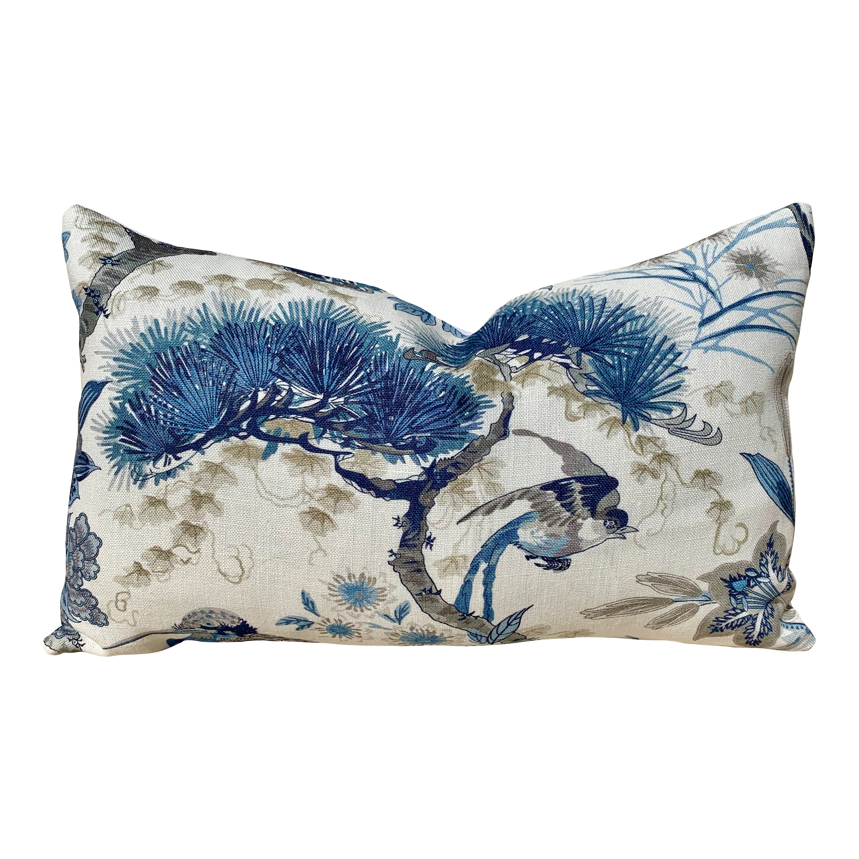 Scalamandre Shenyang Pillow Porcelain Blue. Chinoserie Accent Decorative Pillow Cushion Cover Case Floral Lumbar pillow Bird Pin Blue white