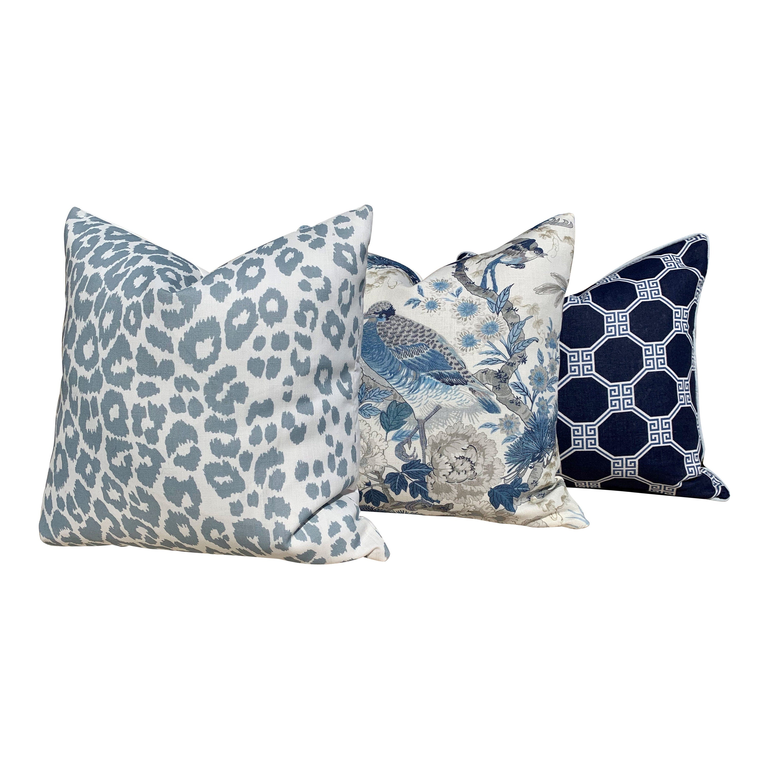 Scalamandre Shenyang Pillow Porcelain Blue. Chinoserie Accent Decorative Pillow Cushion Cover Case Floral Lumbar pillow Bird Pin Blue white