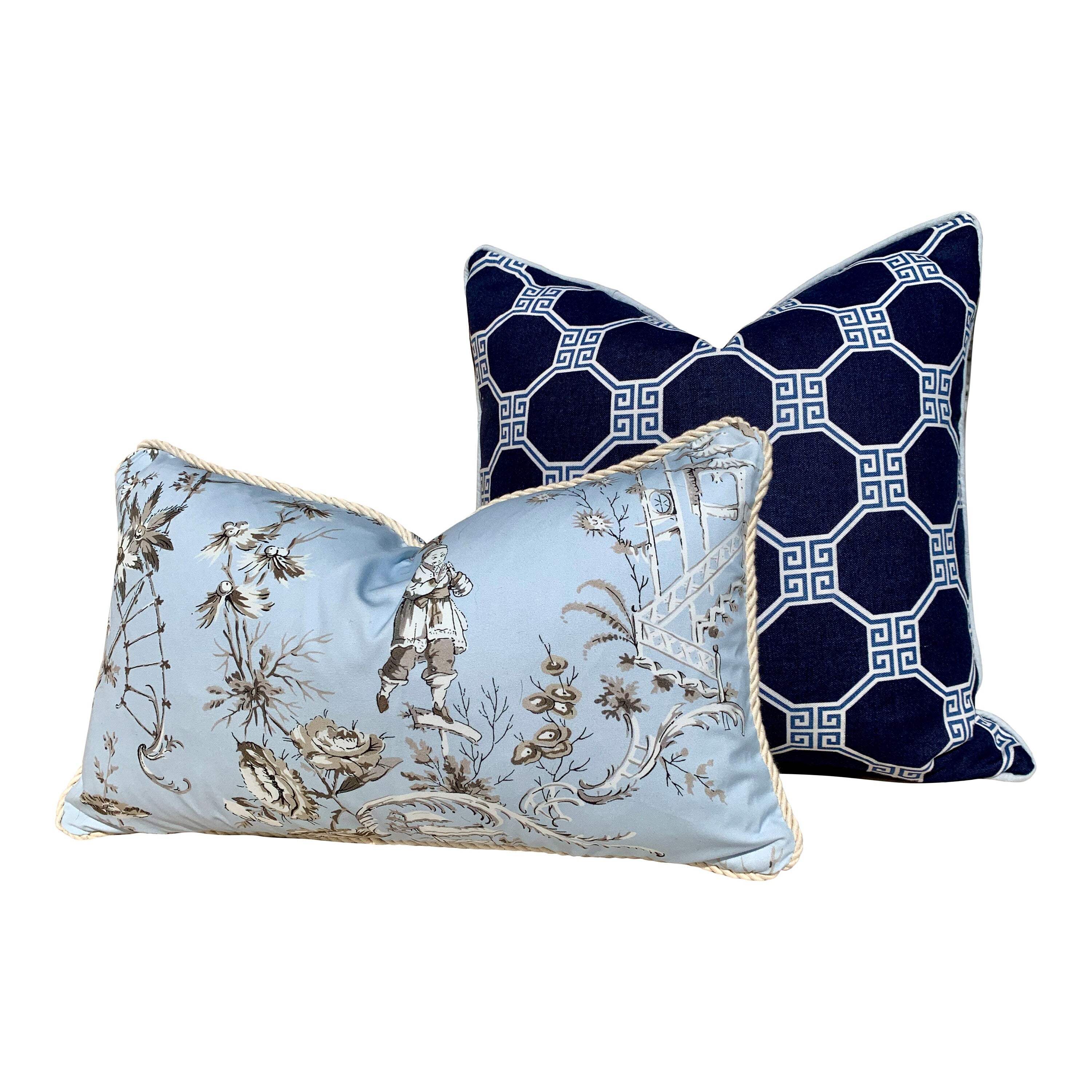 Nanjing Chinoiserie Pillow Sky Blue. Lumbar Light Blue Pillow Case, Powder Blue Cushion, Pagoda Pillow Cove,  Euro Sham Slipcover