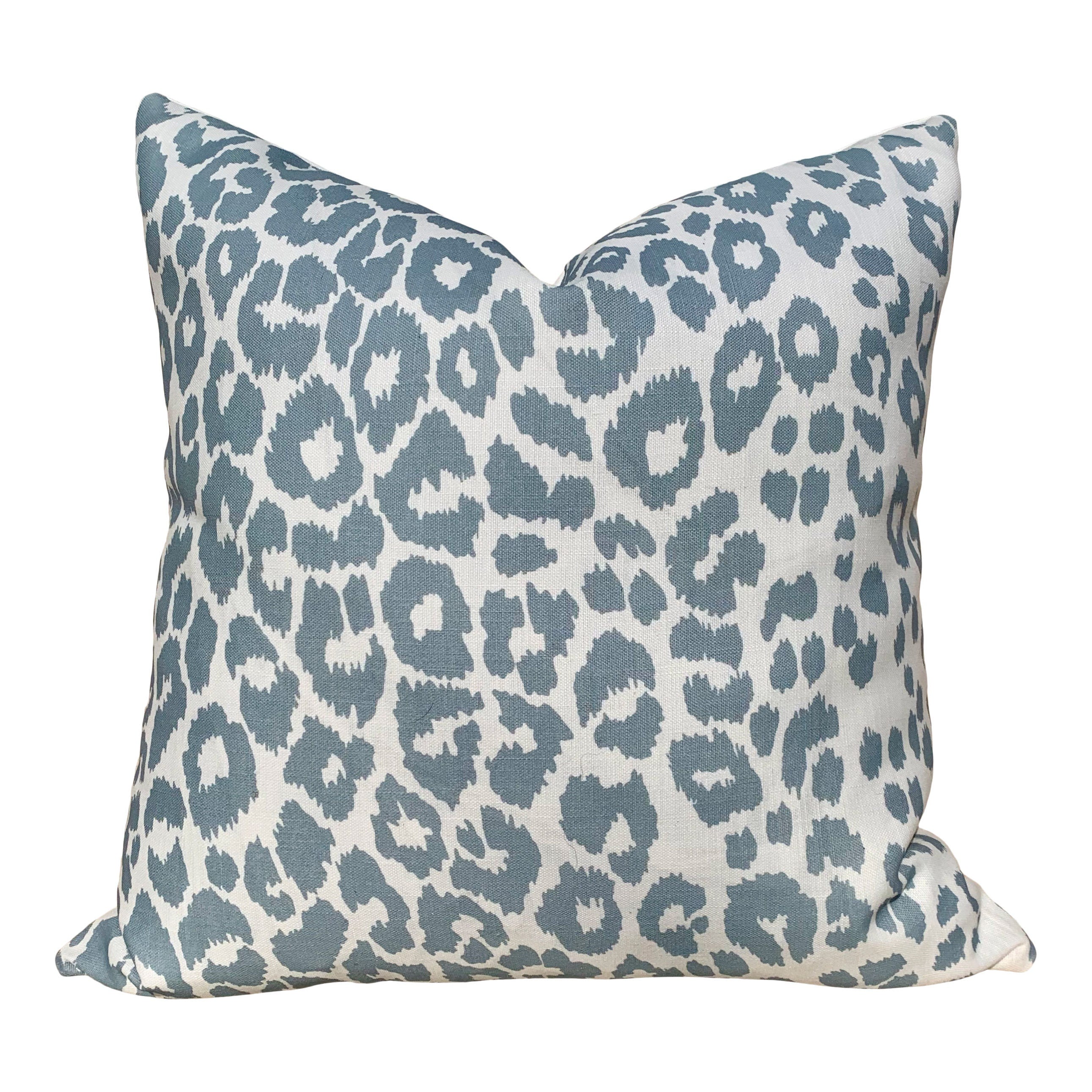 Indoor/Outdoor Schumacher Iconic Leopard Pillow Sky Blue. Outdoor Dust Blue  Pillow. Decorative pillow, designer cover, performance pillow