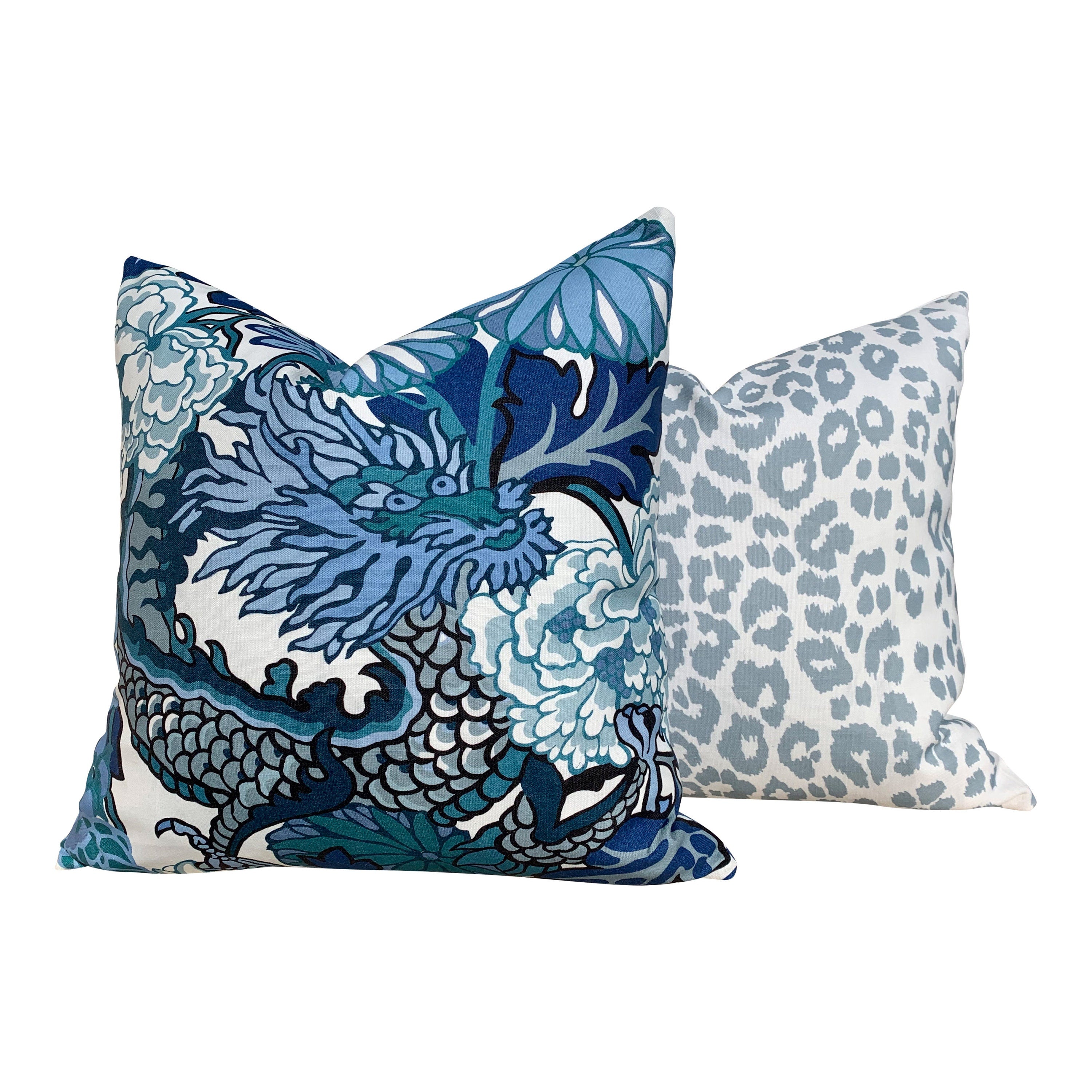 Indoor/Outdoor Schumacher Iconic Leopard Pillow Sky Blue. Outdoor Dust Blue  Pillow. Decorative pillow, designer cover, performance pillow