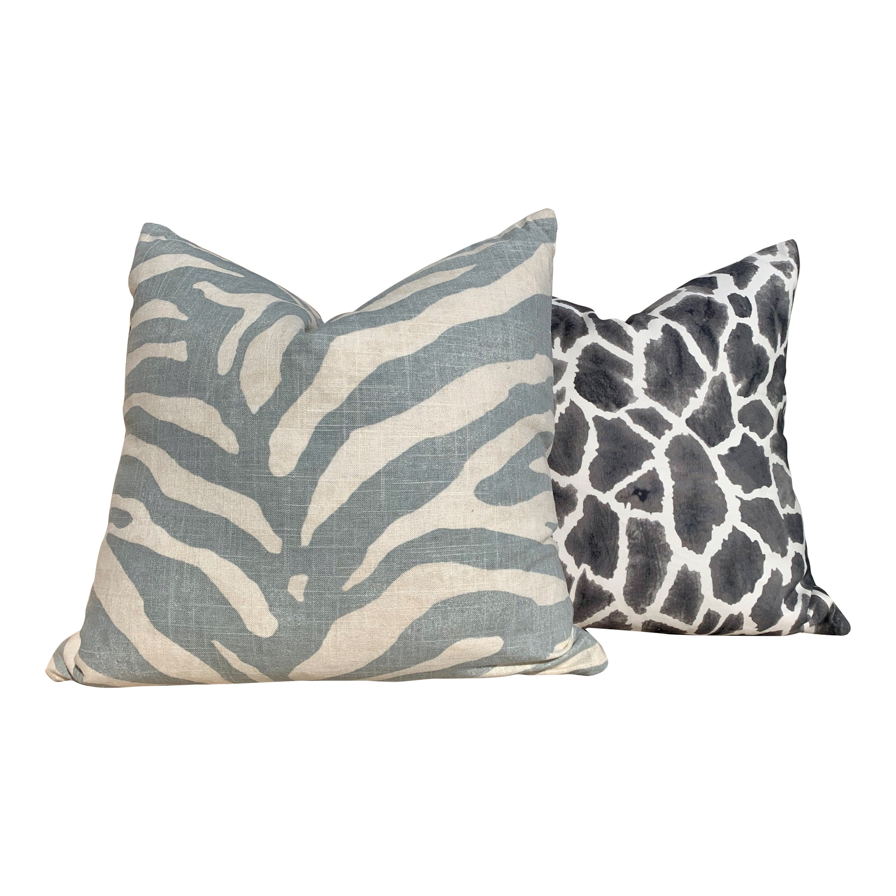 Animal Skin Pillow in Spa Blue. Zebra Lumbar Cushion Cover, Accent Pillow, Striped Lumbar pillow, Euro Sham 26x26