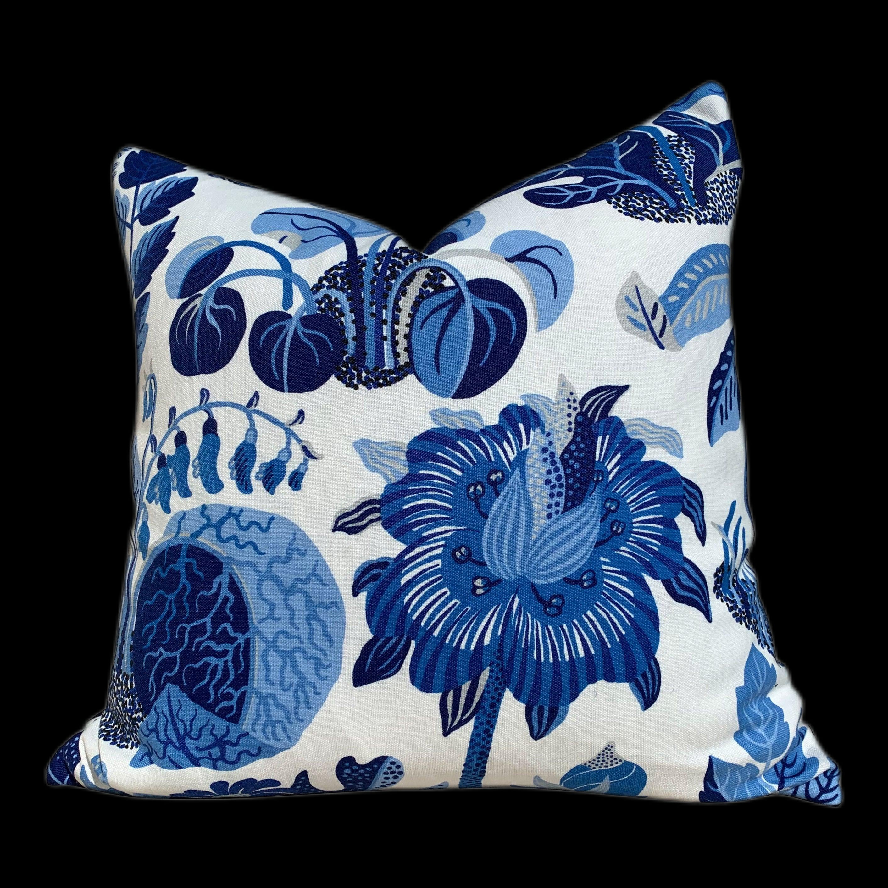 Schumacher Indoor/Outdoor Magical Garden Pillow in Blue. Accent Blue Pillow, Decorative Pillow Cover, Designer Cushion Cover, Lumbar Pillow