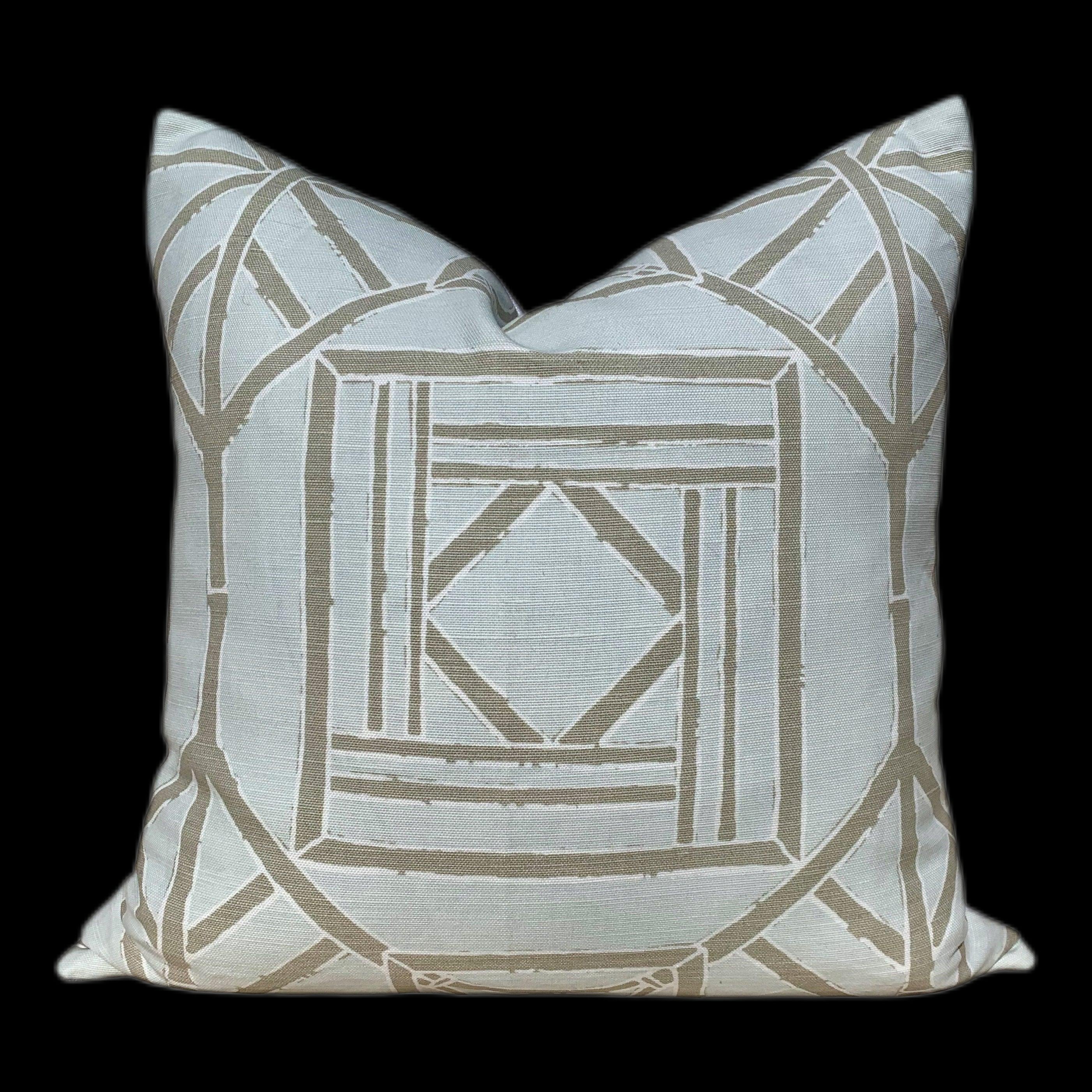 Thibaut Shoji Panel Pillow Spa Blue. Chinoiserie Pillow Bamboo Pillow Lumbar Spa Blue Pillow Euro Sham Designer Pillows Accent Cushion Cover