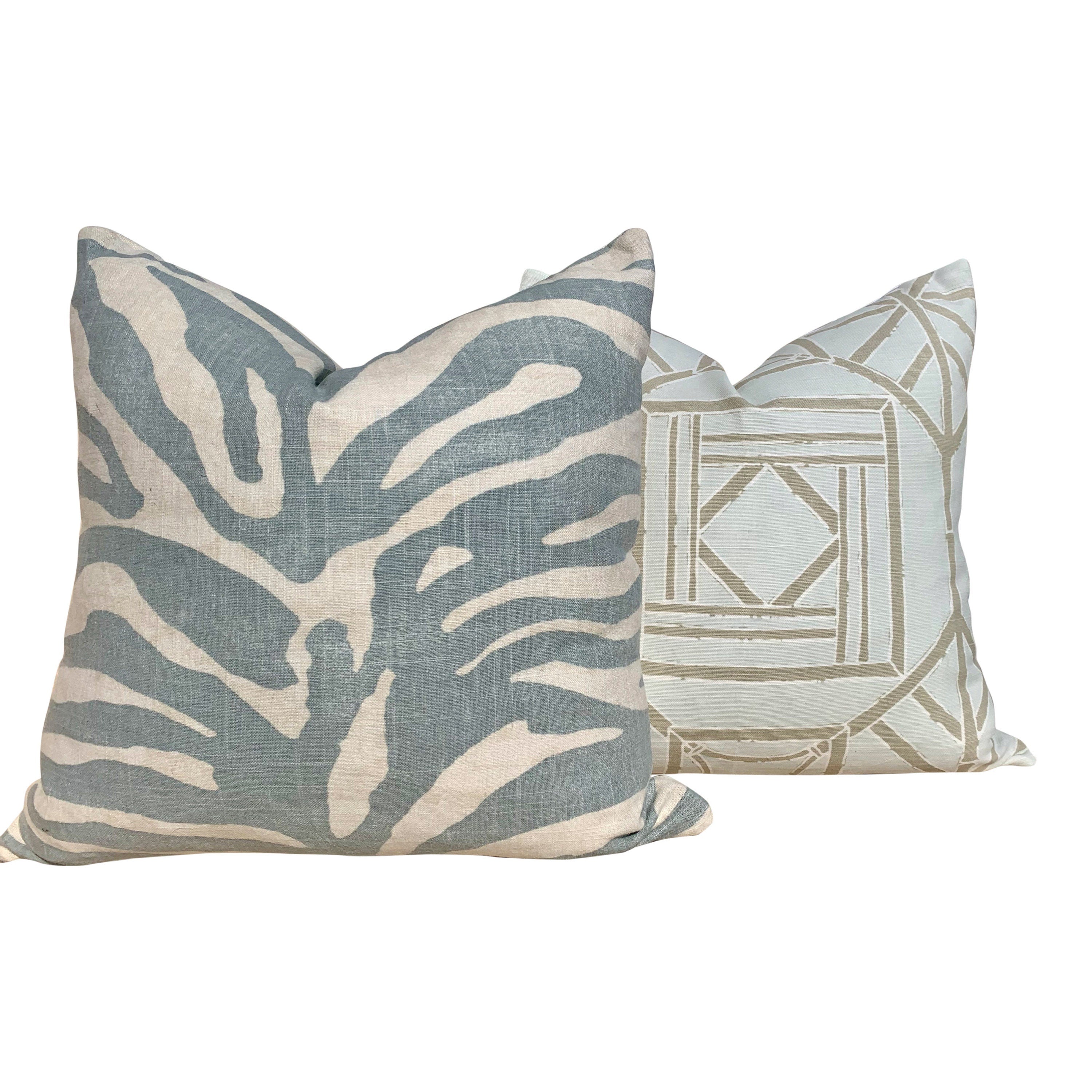 Thibaut Shoji Panel Pillow Spa Blue. Chinoiserie Pillow Bamboo Pillow Lumbar Spa Blue Pillow Euro Sham Designer Pillows Accent Cushion Cover