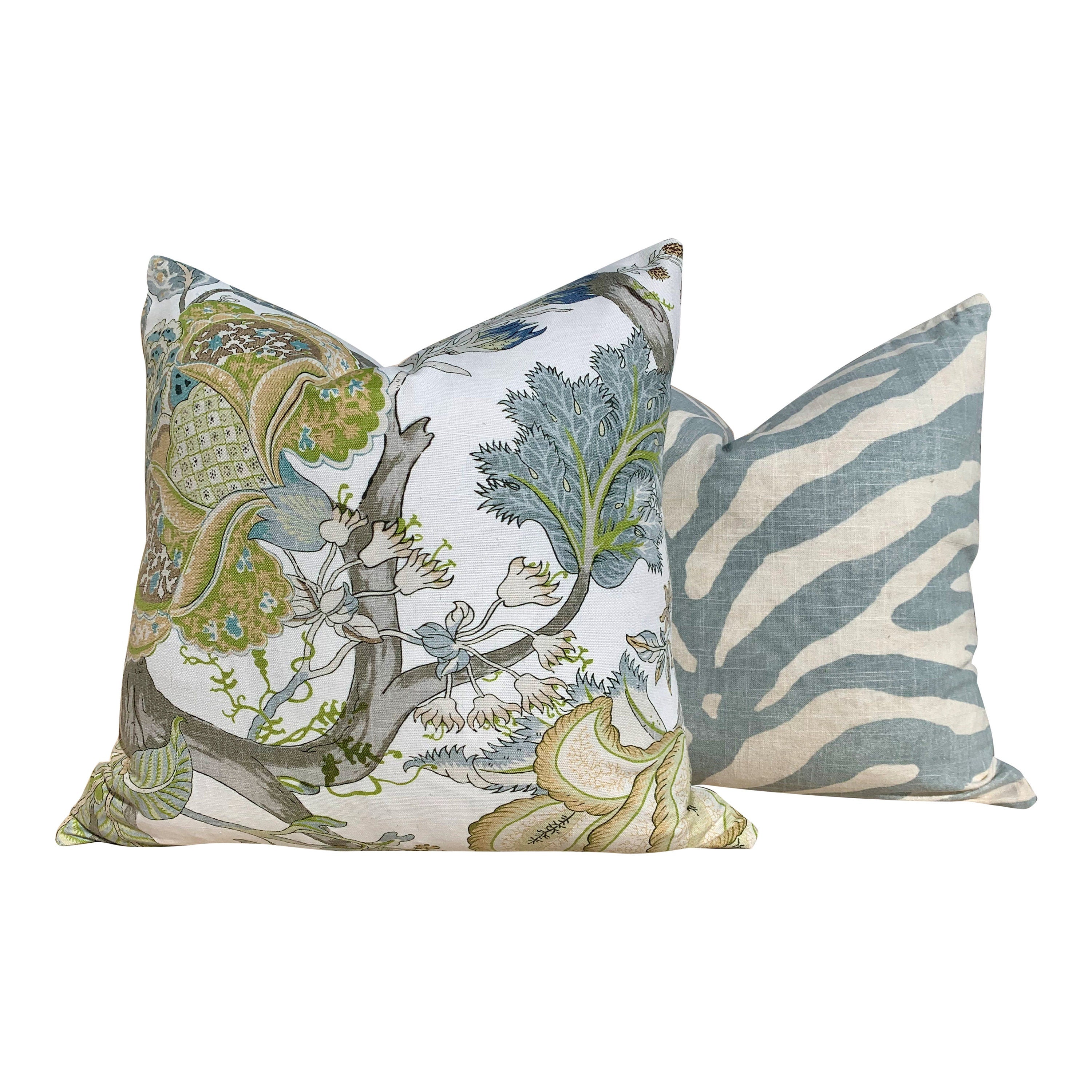 Thibaut Kalamkari Pillow in Green, Gray. Lumbar Pillow. Designer pillows, accent cushion cover, decorative pillow, high end pillow