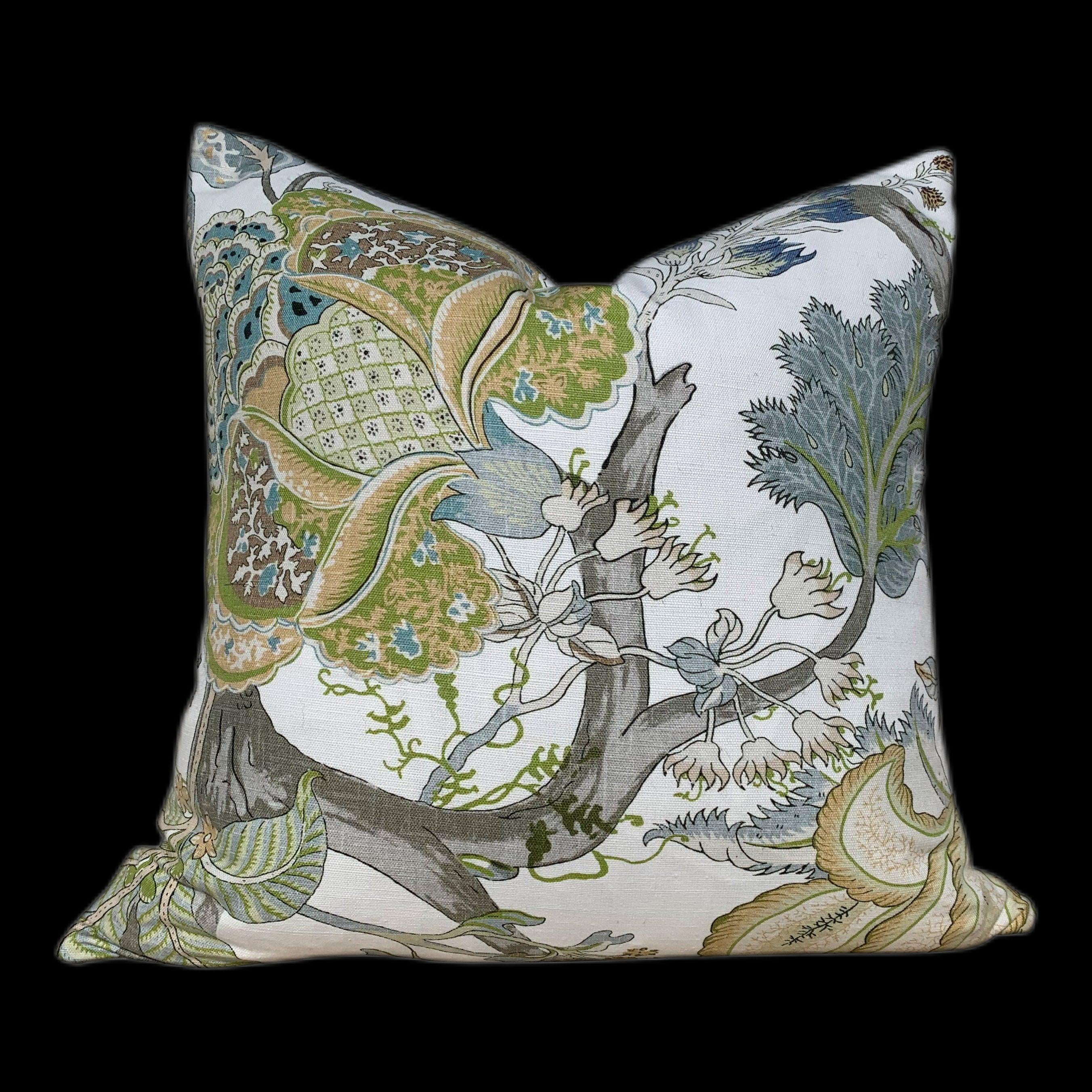 Thibaut Kalamkari Pillow in Green, Gray. Lumbar Pillow. Designer pillows, accent cushion cover, decorative pillow, high end pillow