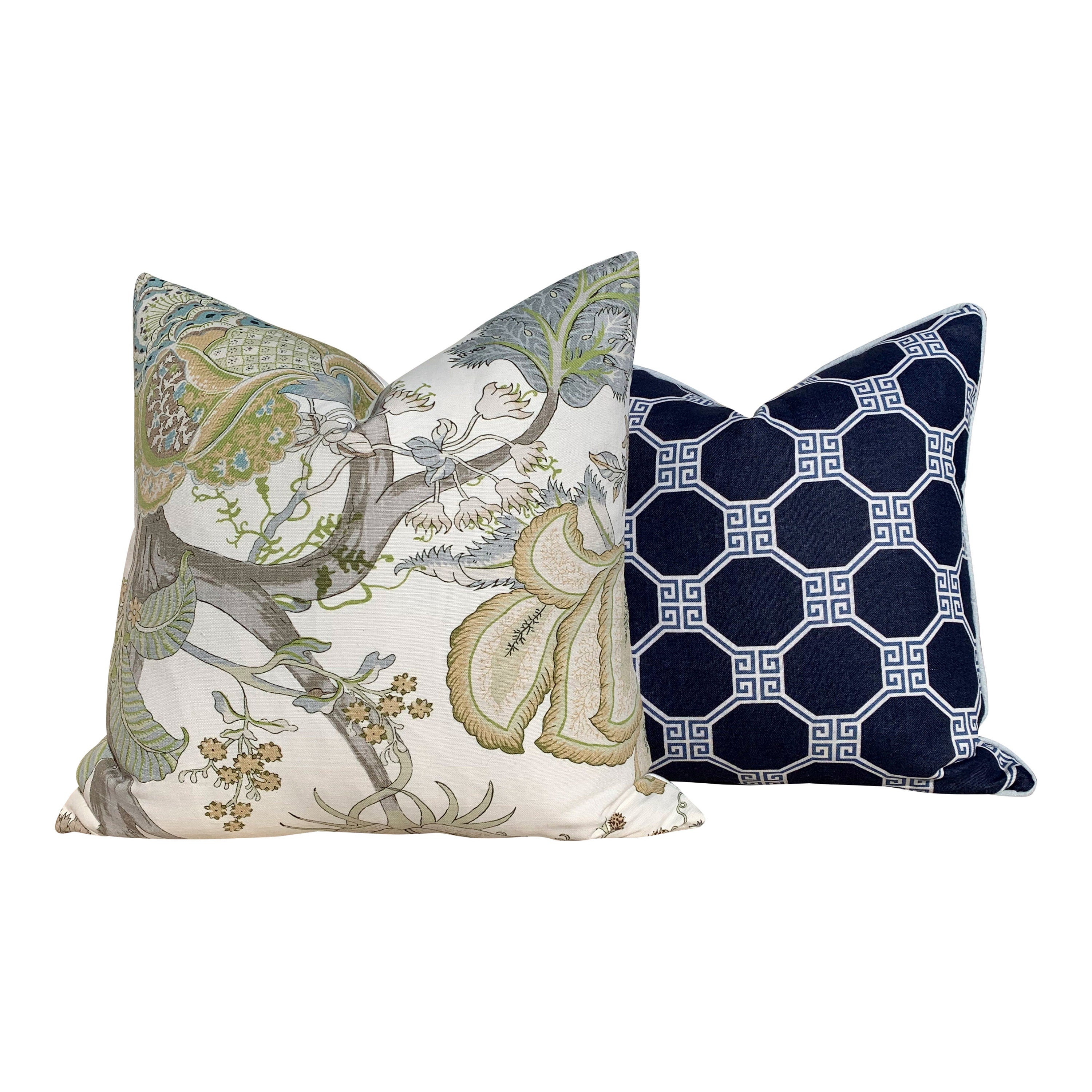 Thibaut Kalamkari Pillow in Green, Gray. Lumbar Pillow. Designer pillows, accent cushion cover, decorative pillow, high end pillow