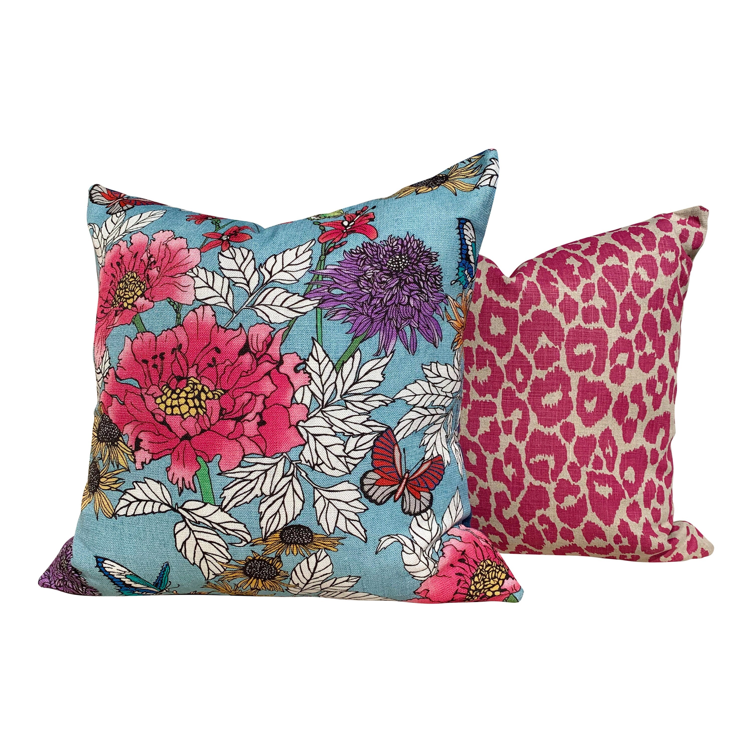 Designer Floral Pillow in Aqua Blue, Pink. Lumbar Floral Pillow. Designer pillows, accent cushion cover, decorative pillow in pink blue