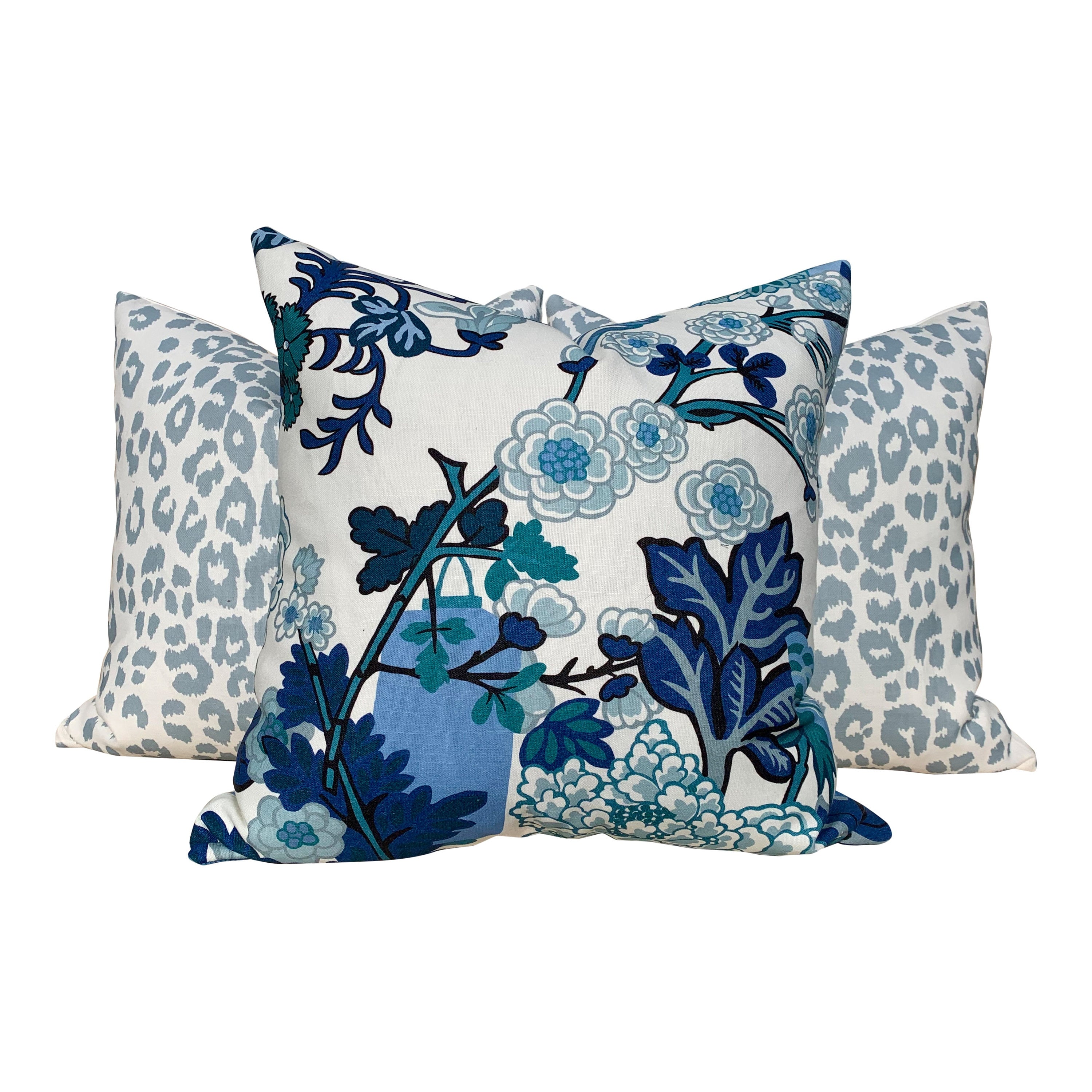 Schumacher Outdoor Chang Mai Dragon Linen Pillow Blue, Teal. Accent Lumbar Pillow. Decorative cushion. Designer Pillows. Lumbar Pillow.