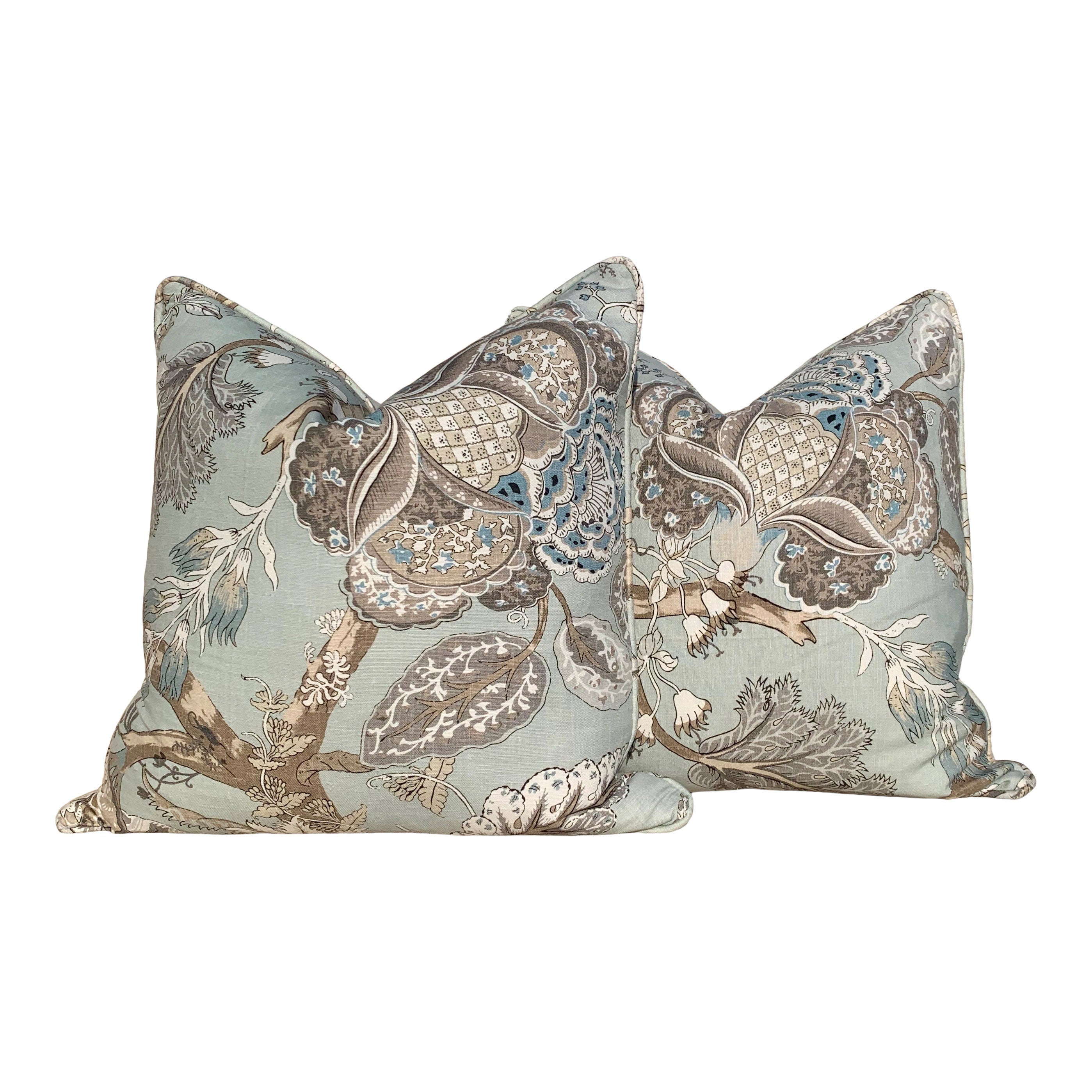 Thibaut Kalamkari Pillow in Aqua Blue. Lumbar Pillow. Designer pillows, decorative pillow cover, accent throw