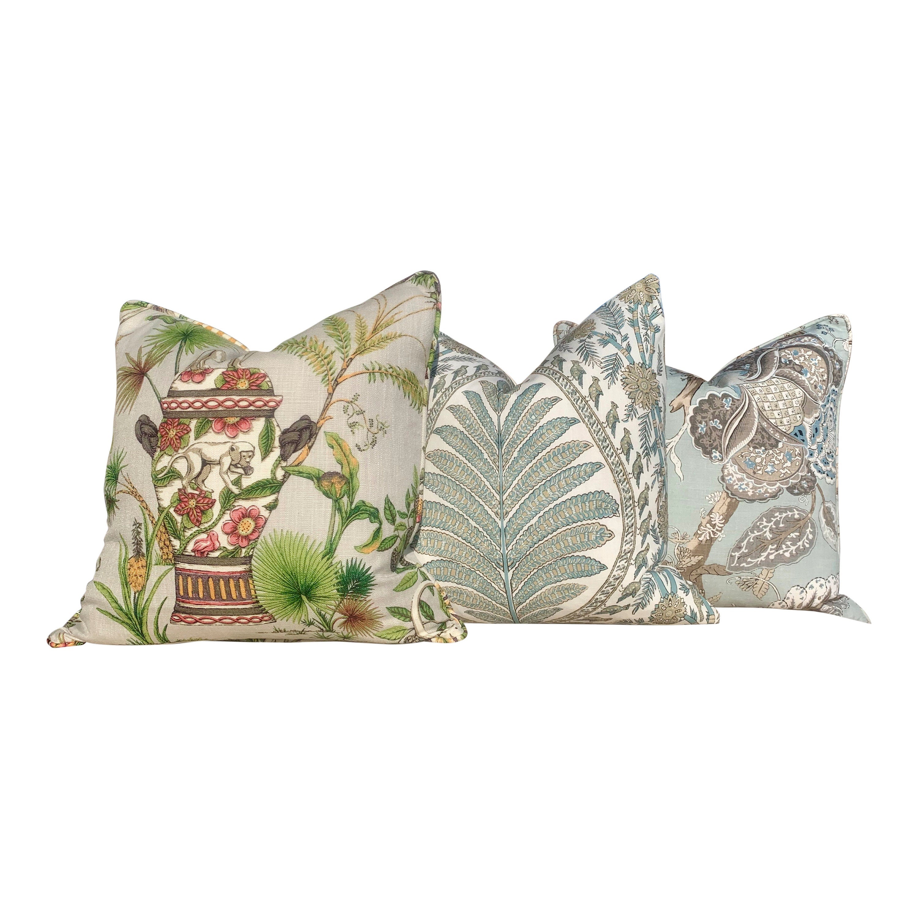 Thibaut Kalamkari Pillow in Aqua Blue. Lumbar Pillow. Designer pillows, decorative pillow cover, accent throw