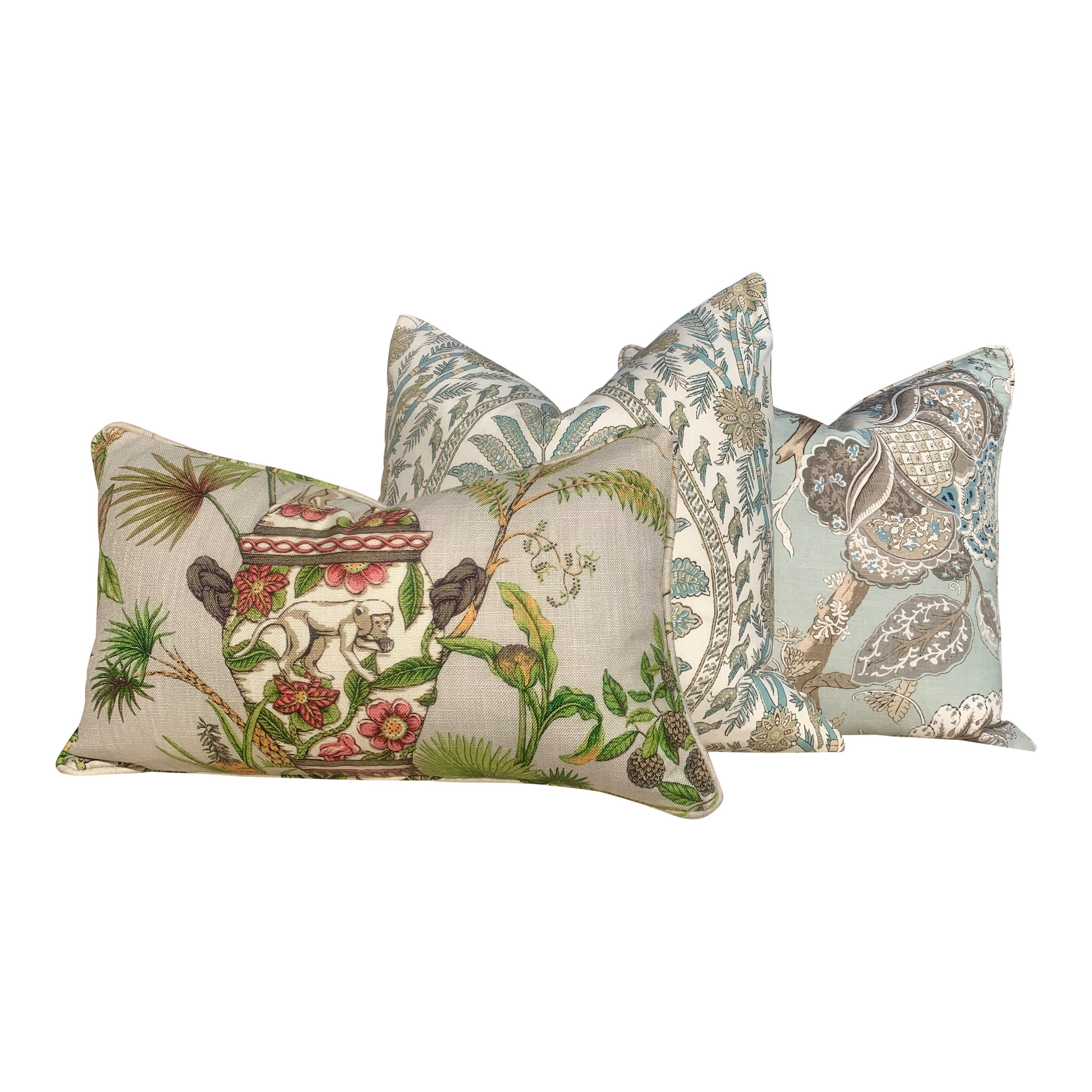 Thibaut Kalamkari Pillow in Aqua Blue. Lumbar Pillow. Designer pillows, decorative pillow cover, accent throw