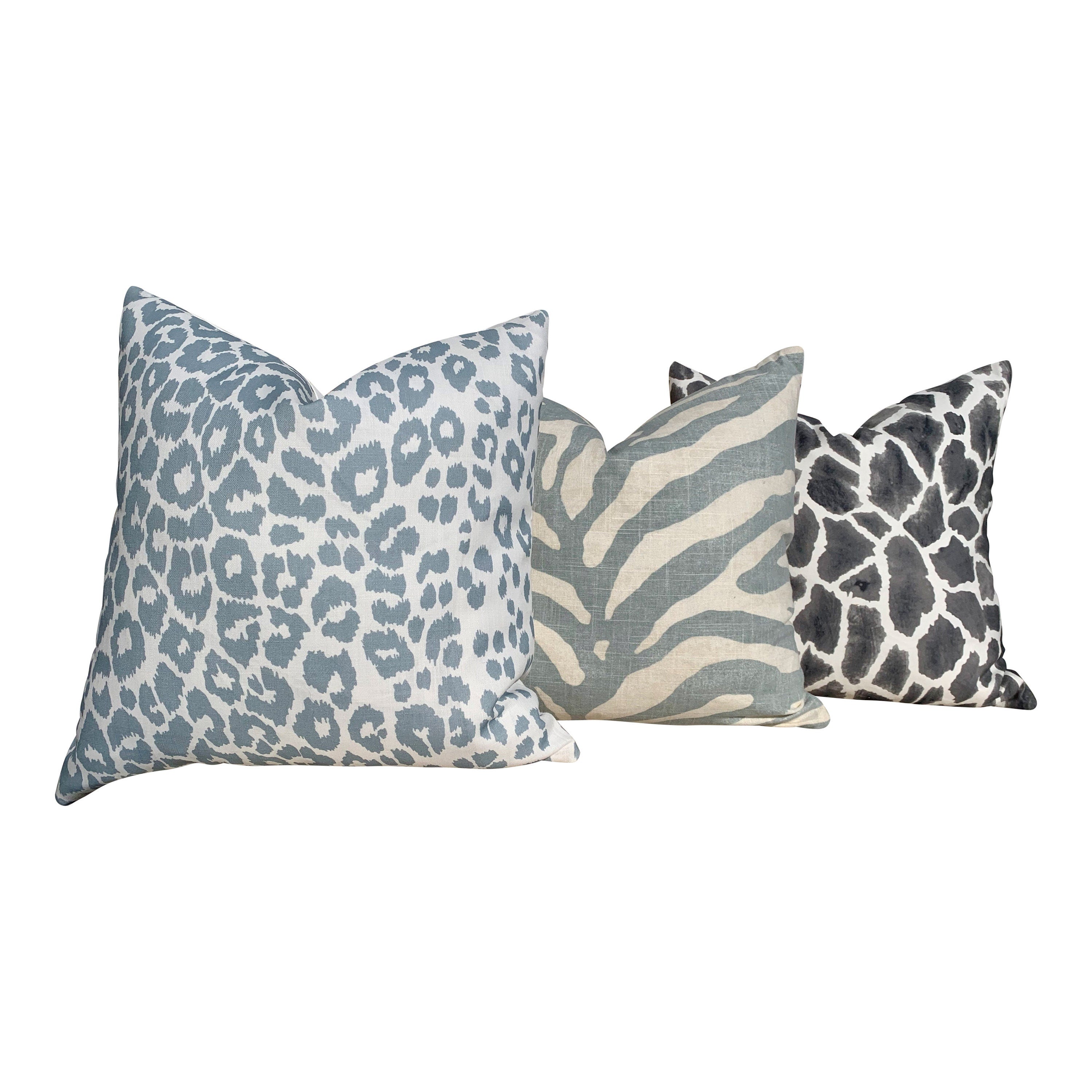 Animal Skin Pillow in Spa Blue. Zebra Lumbar Cushion Cover, Accent Pillow, Striped Lumbar pillow, Euro Sham 26x26