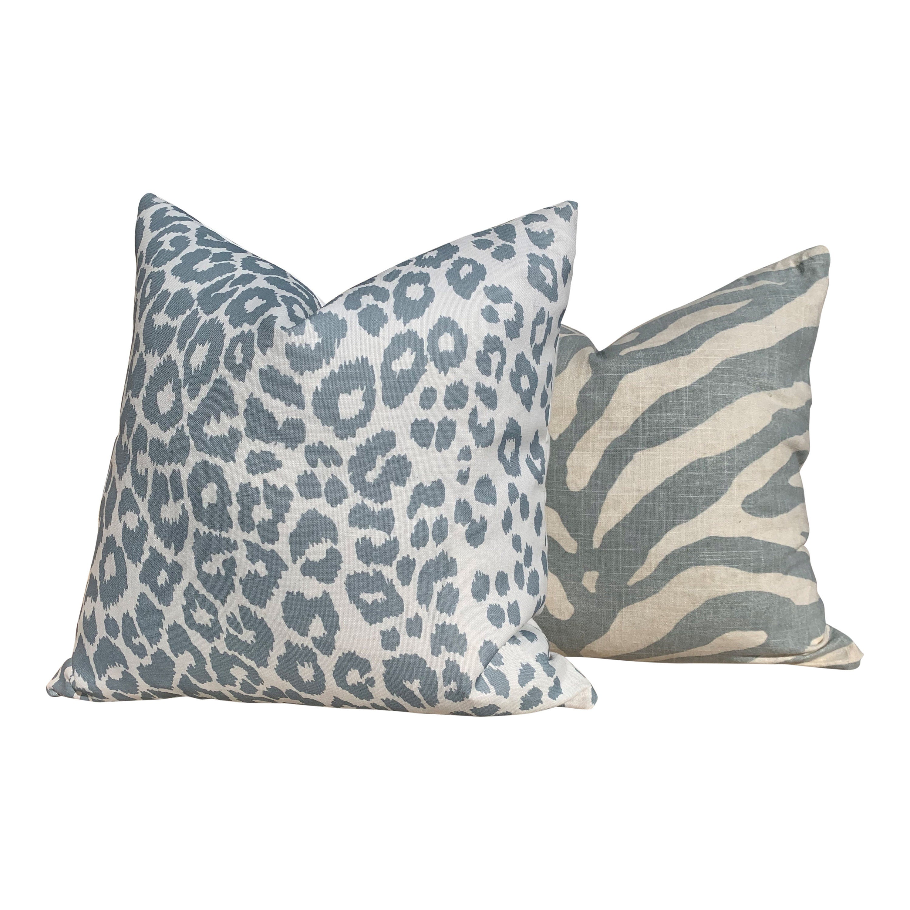 Animal Skin Pillow in Spa Blue. Zebra Lumbar Cushion Cover, Accent Pillow, Striped Lumbar pillow, Euro Sham 26x26