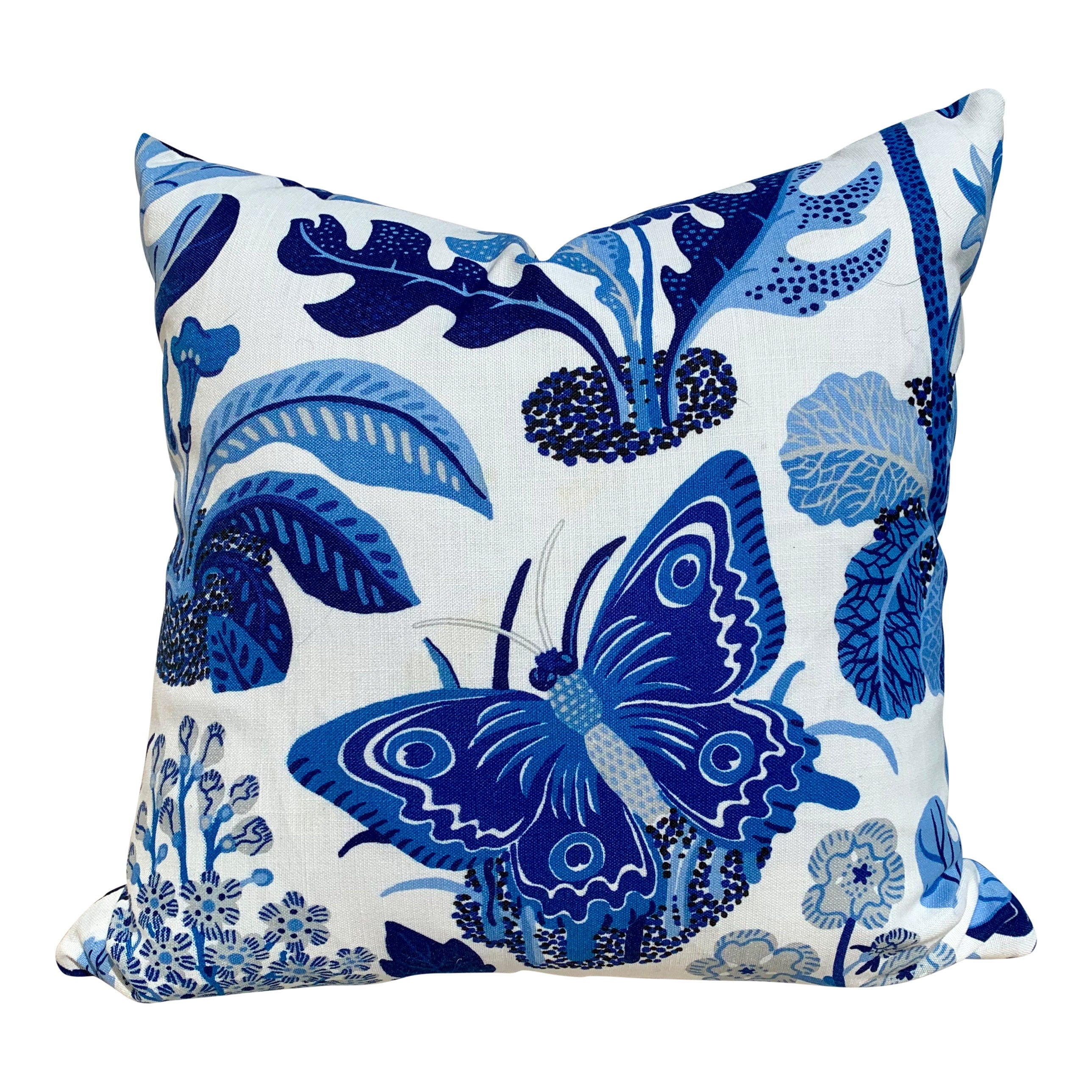 Schumacher Indoor/Outdoor Magical Garden Pillow in Blue. Accent Blue Pillow, Decorative Pillow Cover, Designer Cushion Cover, Lumbar Pillow