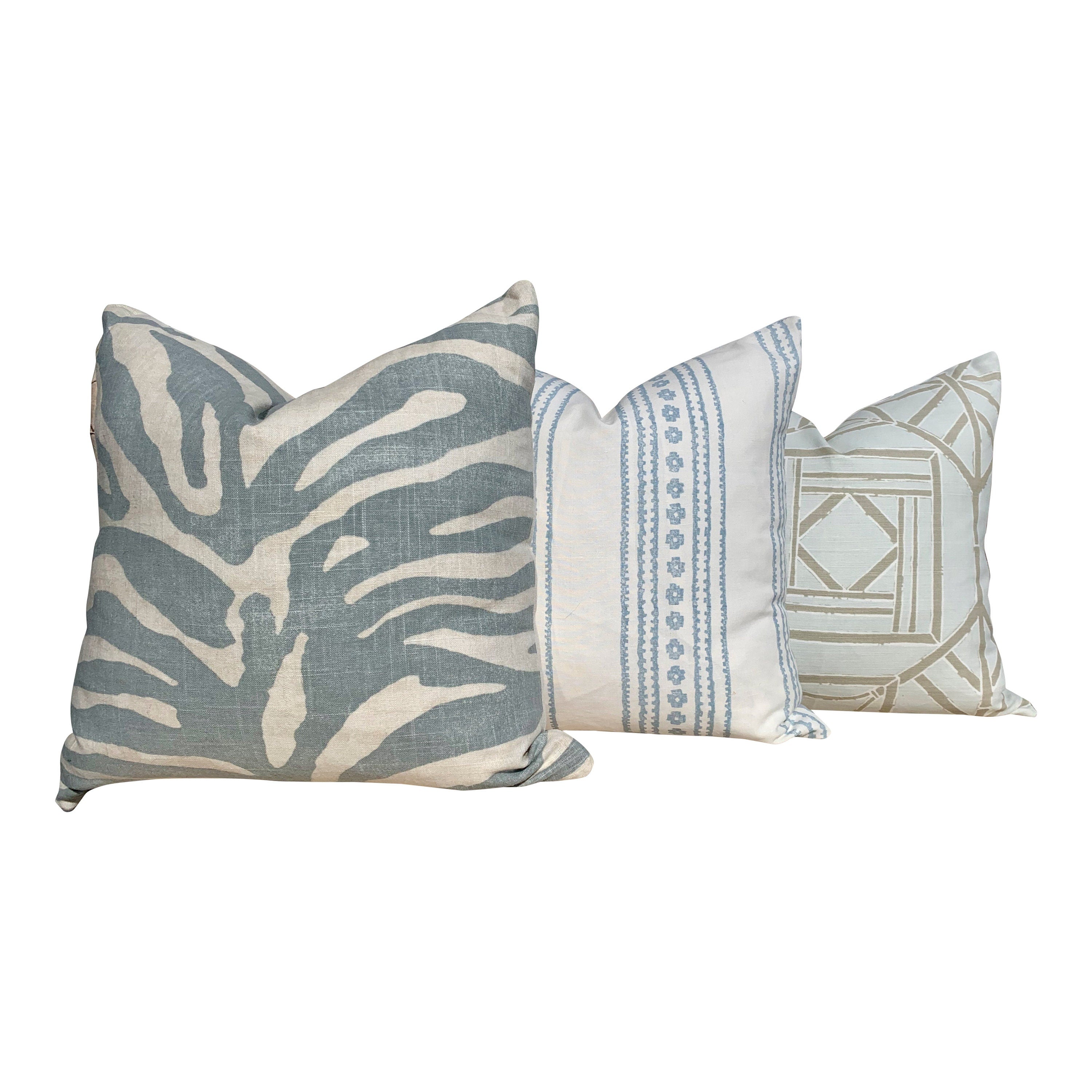 Thibaut Shoji Panel Pillow Spa Blue. Chinoiserie Pillow Bamboo Pillow Lumbar Spa Blue Pillow Euro Sham Designer Pillows Accent Cushion Cover