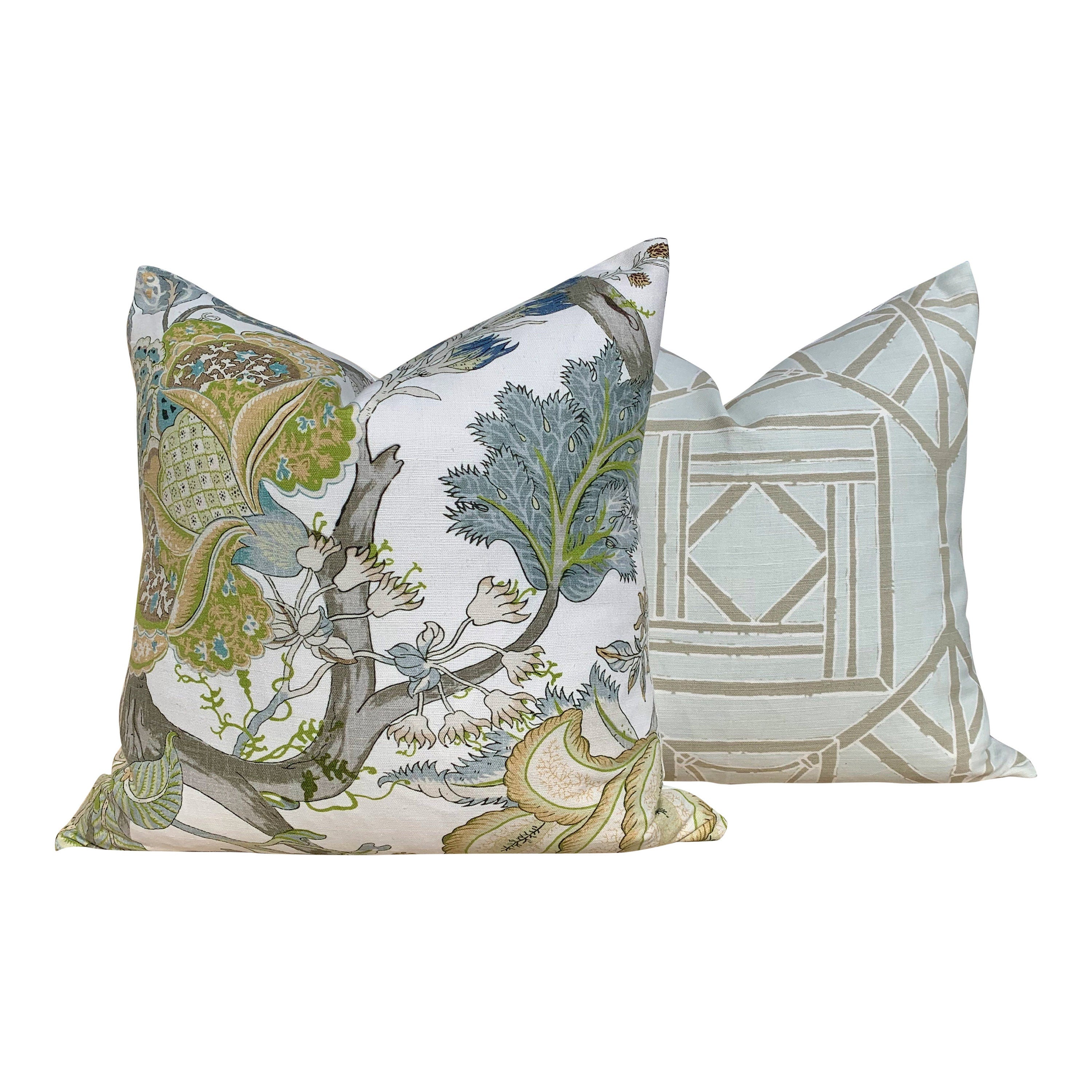 Thibaut Shoji Panel Pillow Spa Blue. Chinoiserie Pillow Bamboo Pillow Lumbar Spa Blue Pillow Euro Sham Designer Pillows Accent Cushion Cover