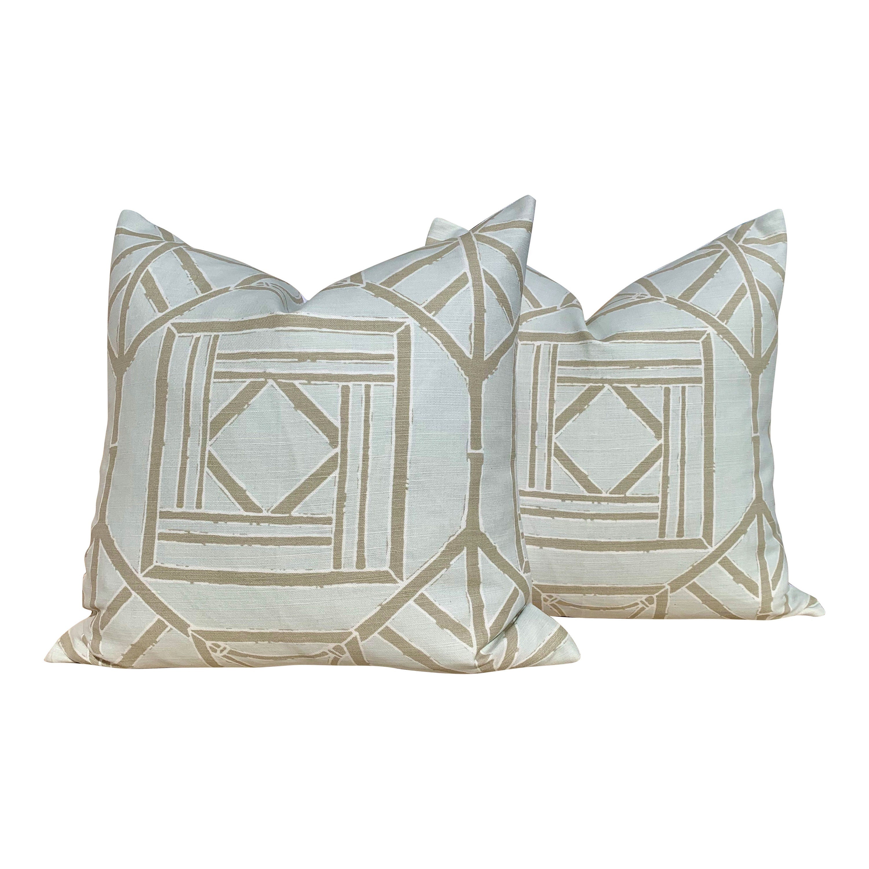 Thibaut Shoji Panel Pillow Spa Blue. Chinoiserie Pillow Bamboo Pillow Lumbar Spa Blue Pillow Euro Sham Designer Pillows Accent Cushion Cover