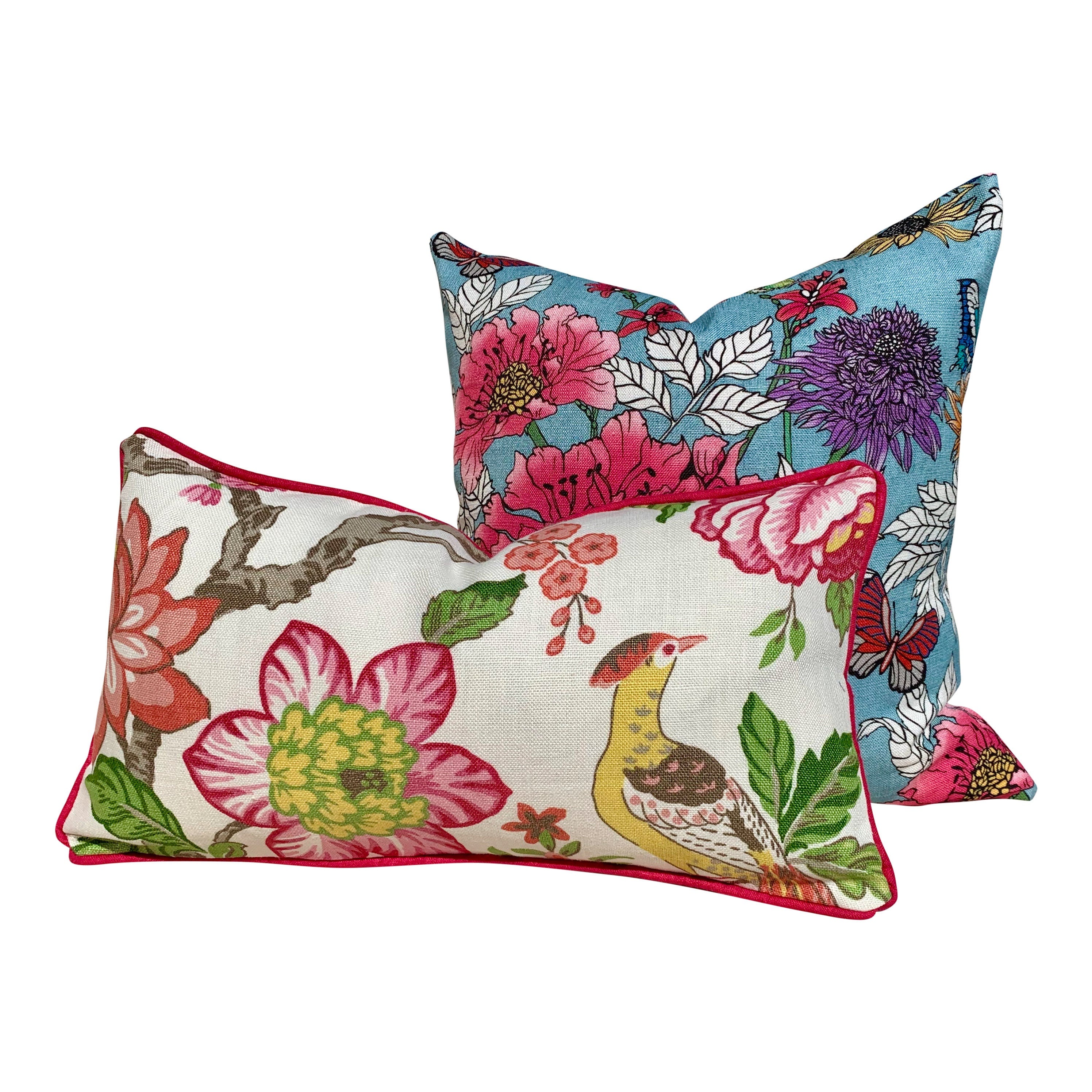 Schumacher Huntington Garden Pillow, Pink. Decorative lumbar Pillow Fuchsia. Accent Pillow. Decorative Cushion Cover, Lumbar  Throw pillow.