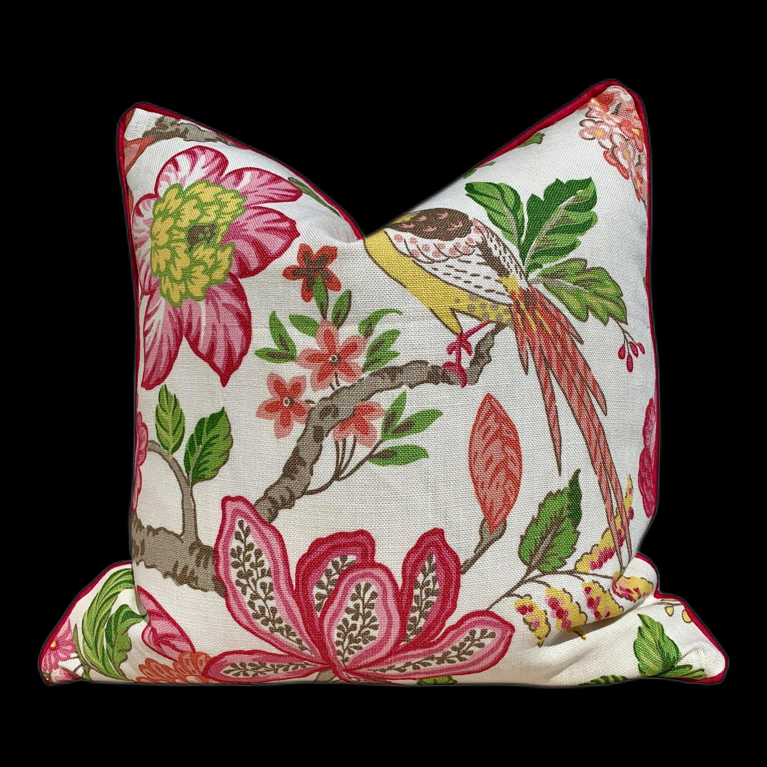 Schumacher Huntington Garden Pillow, Pink. Decorative lumbar Pillow Fuchsia. Accent Pillow. Decorative Cushion Cover, Lumbar  Throw pillow.
