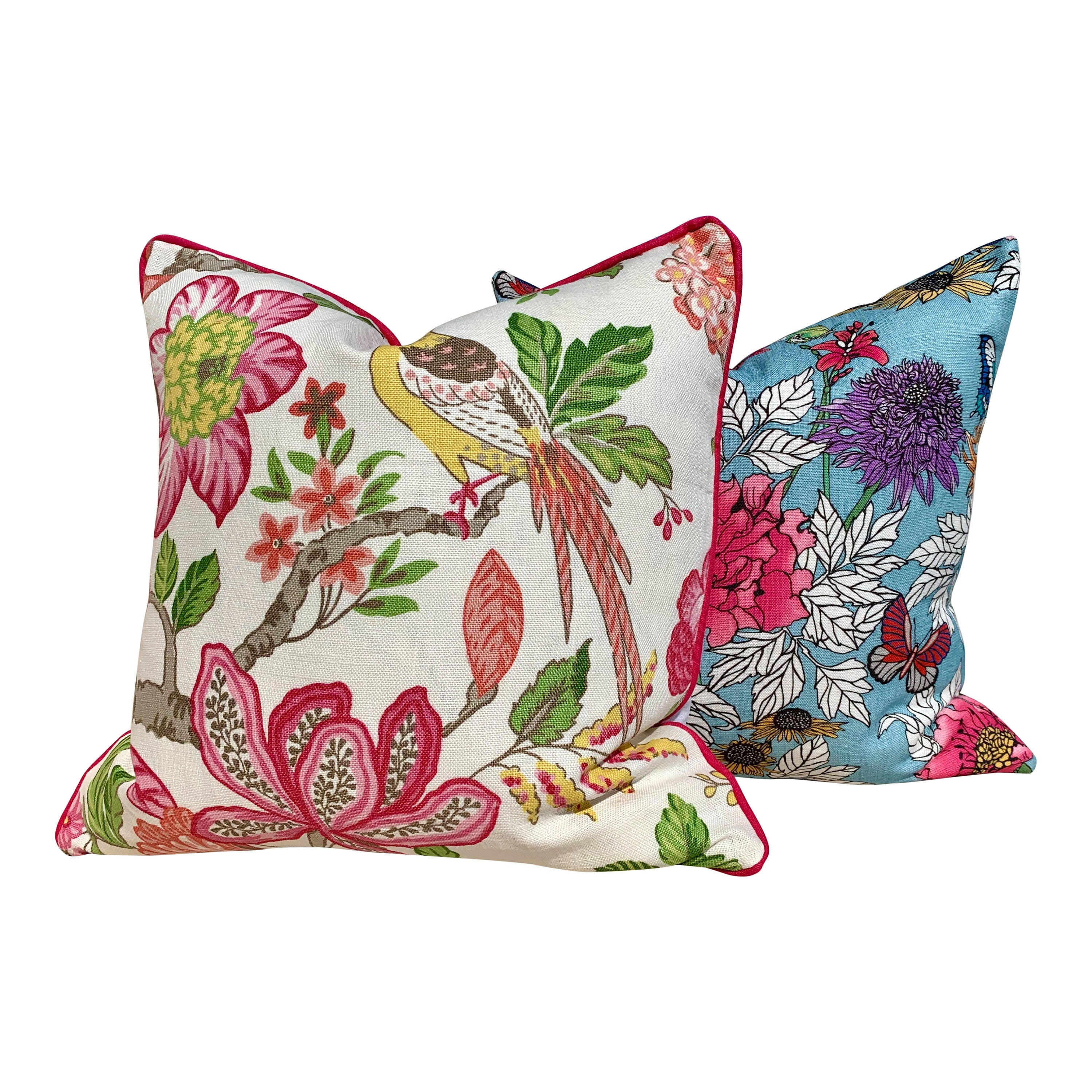 Designer Floral Pillow in Aqua Blue, Pink. Lumbar Floral Pillow. Designer pillows, accent cushion cover, decorative pillow in pink blue