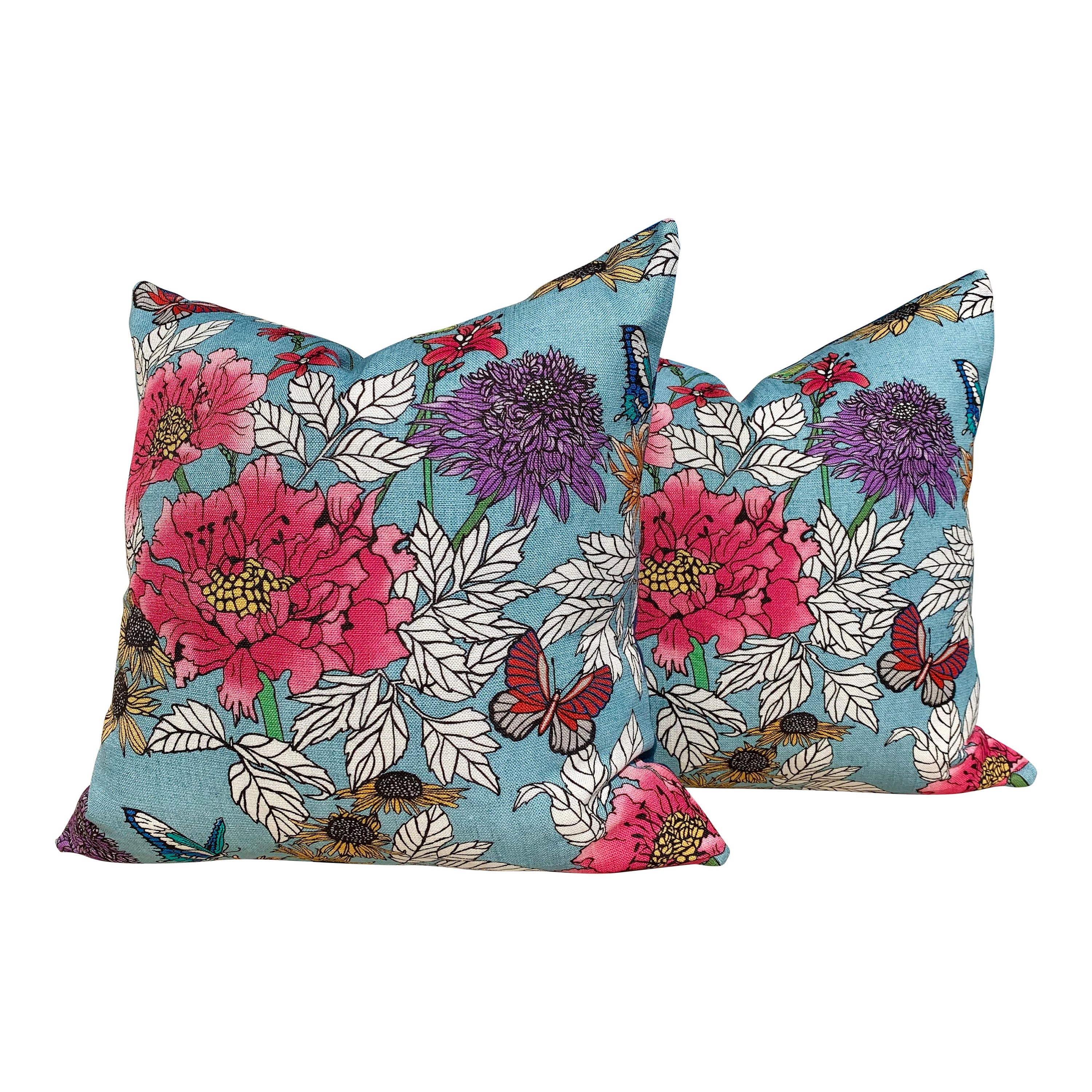 Designer Floral Pillow in Aqua Blue, Pink. Lumbar Floral Pillow. Designer pillows, accent cushion cover, decorative pillow in pink blue