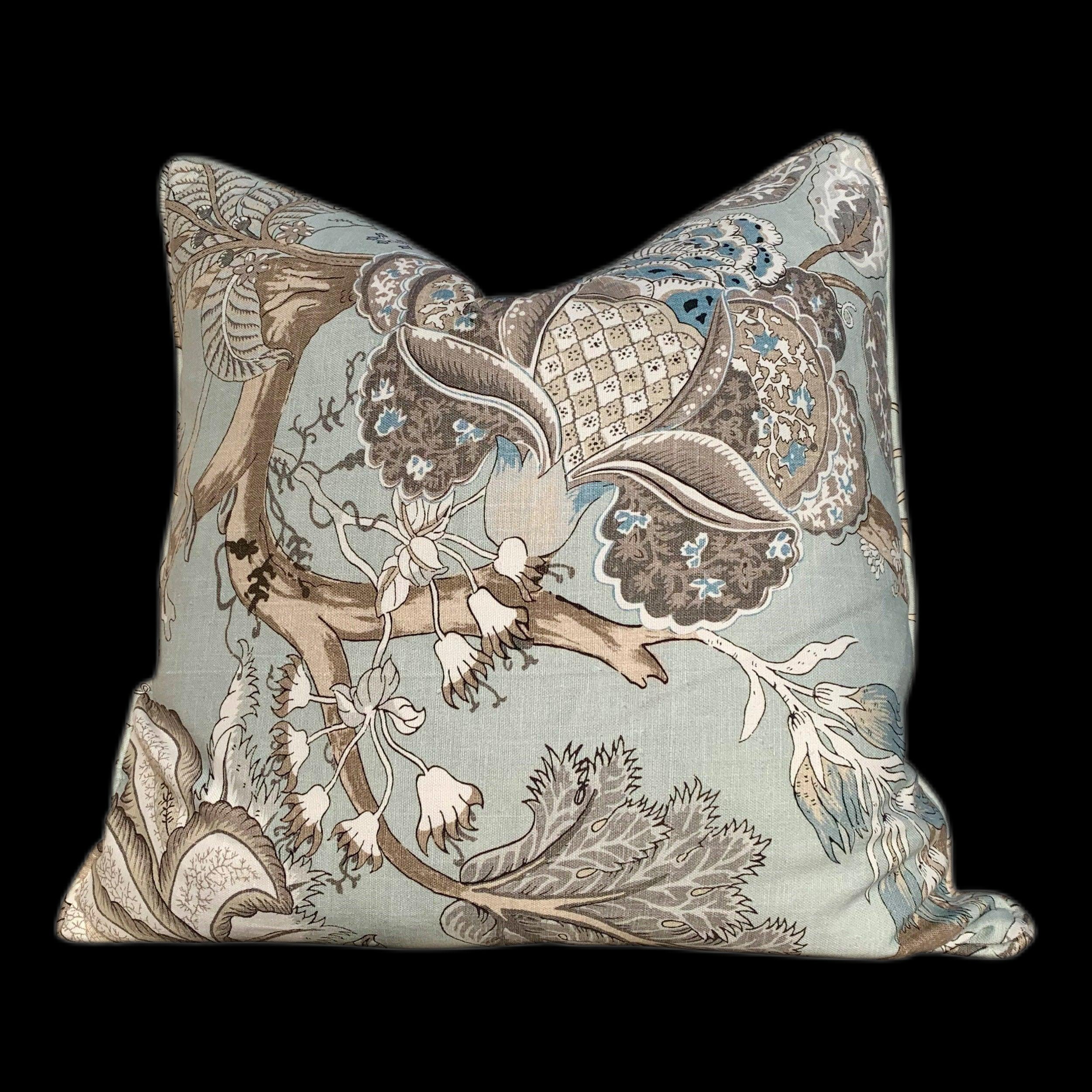Thibaut Kalamkari Pillow in Aqua Blue. Lumbar Pillow. Designer pillows, decorative pillow cover, accent throw