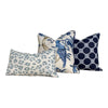 Thibaut Giselle Linen Pillow In Blue, Navy Pipping. Decorative Pillow Cover, Accent throw cushion, Designer Pillow, Lumbar throw pillow
