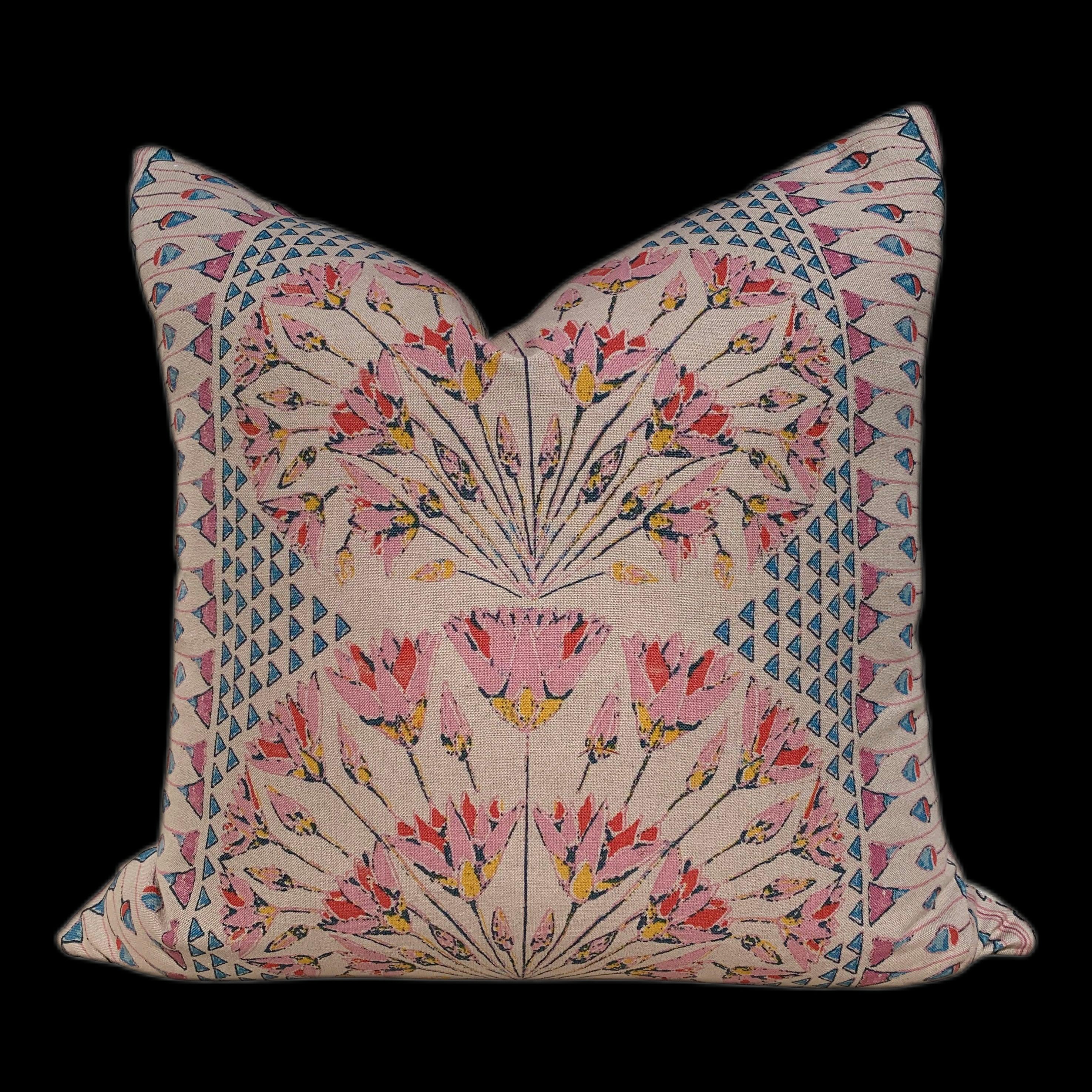 Thibaut Cairo Pillow in Pink. Medallion Pink Pillow, Floral Lumbar Pillow, Euro Sham Cushion, Blue Pink Pillow Cover, Lumbar Floral Pillow