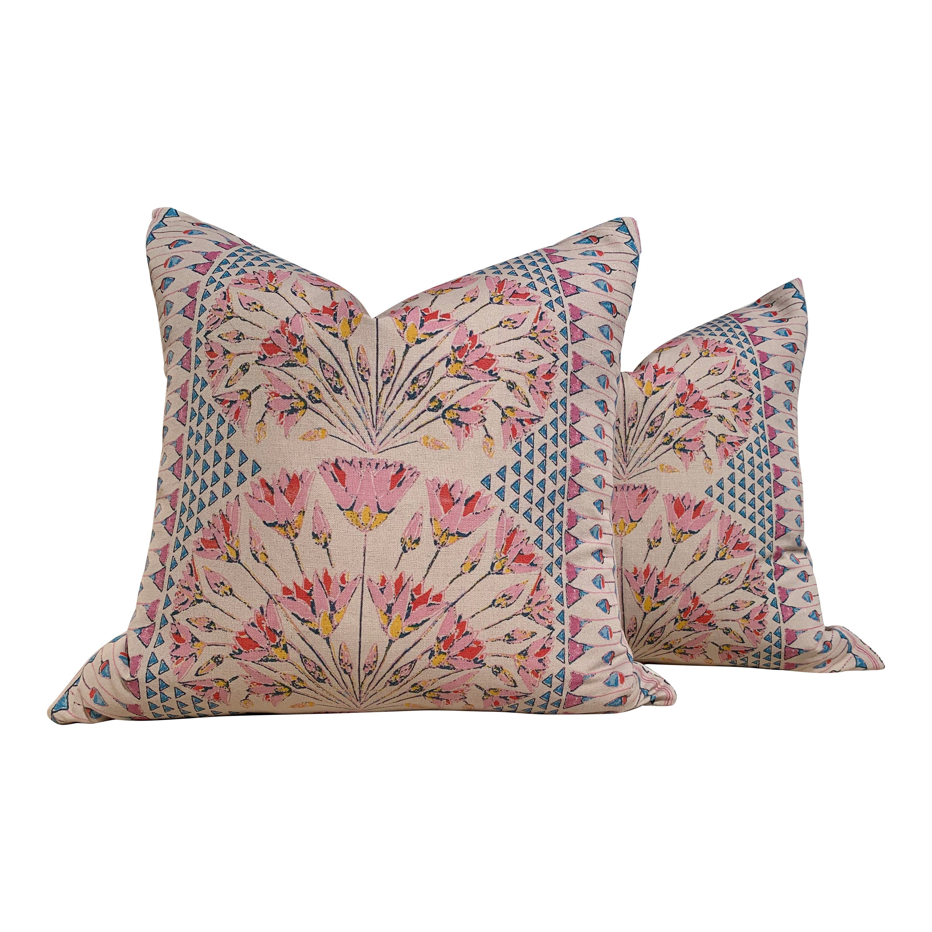 Thibaut Cairo Pillow in Pink. Medallion Pink Pillow, Floral Lumbar Pillow, Euro Sham Cushion, Blue Pink Pillow Cover, Lumbar Floral Pillow
