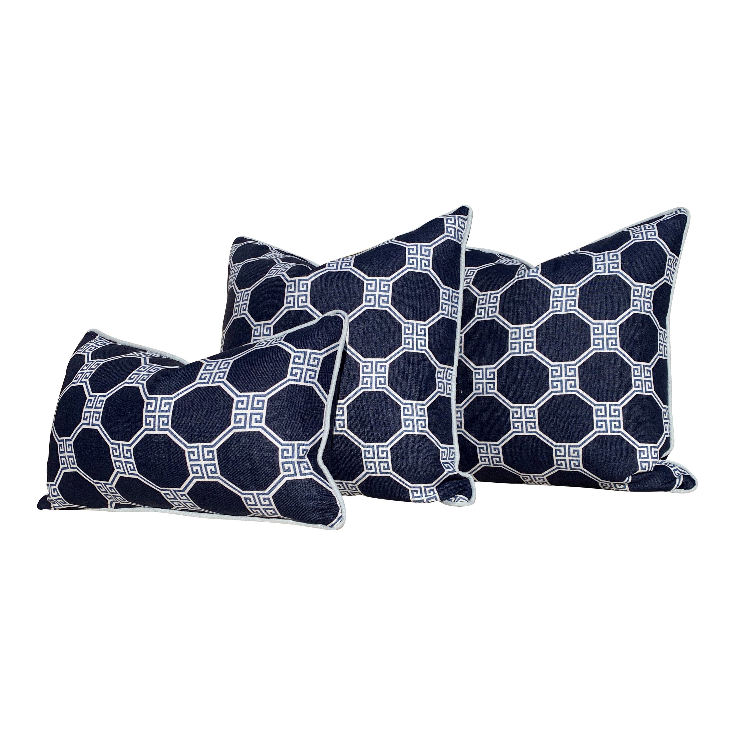 Schumacher Octavia Pillow Navy Blue. Greek Key Lumbar Pillow, Lumbar Navy  Pillow, Accent Cushion, Decorative Pillow Cover